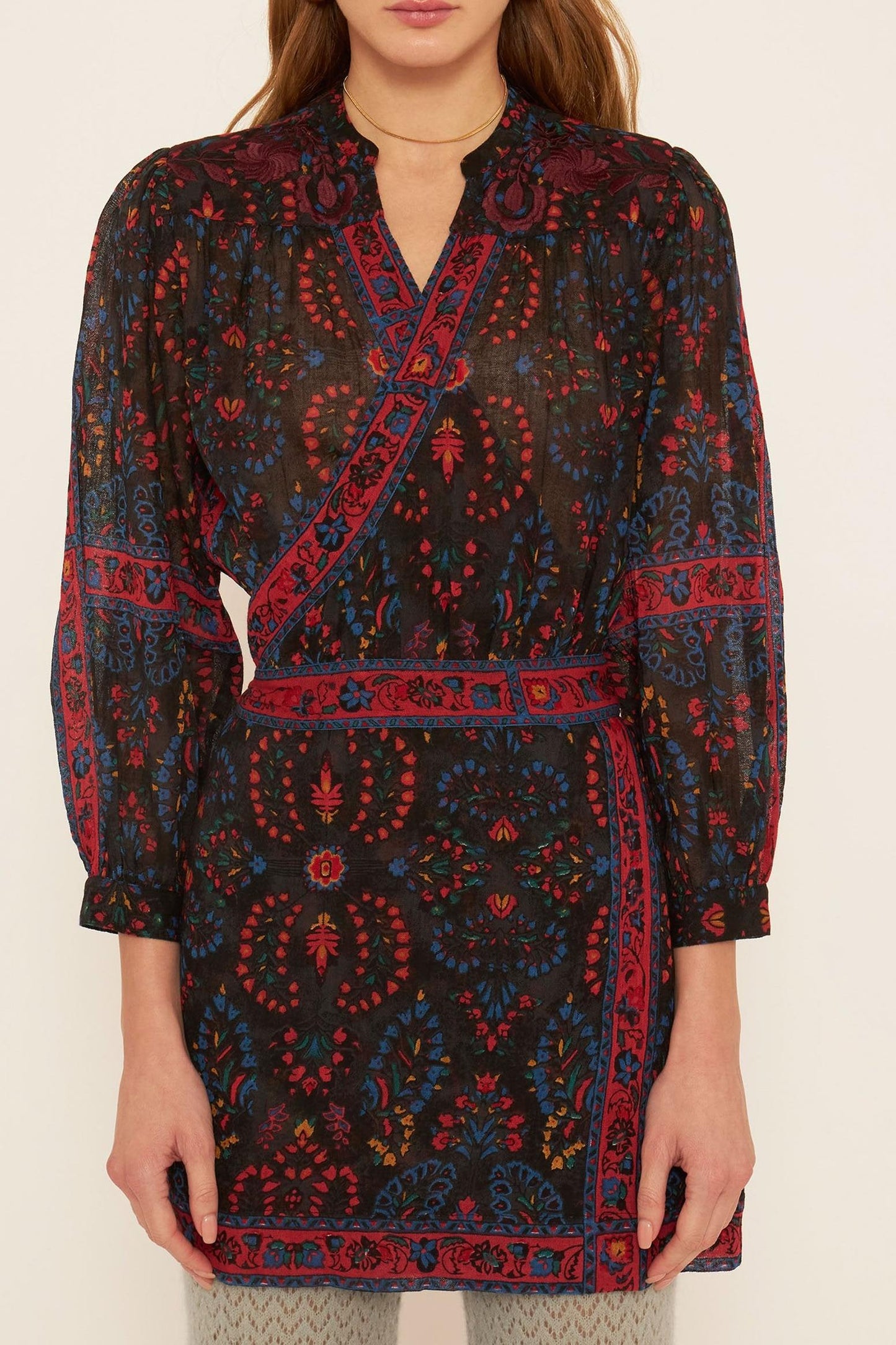 Tamir embroidered wrap dress