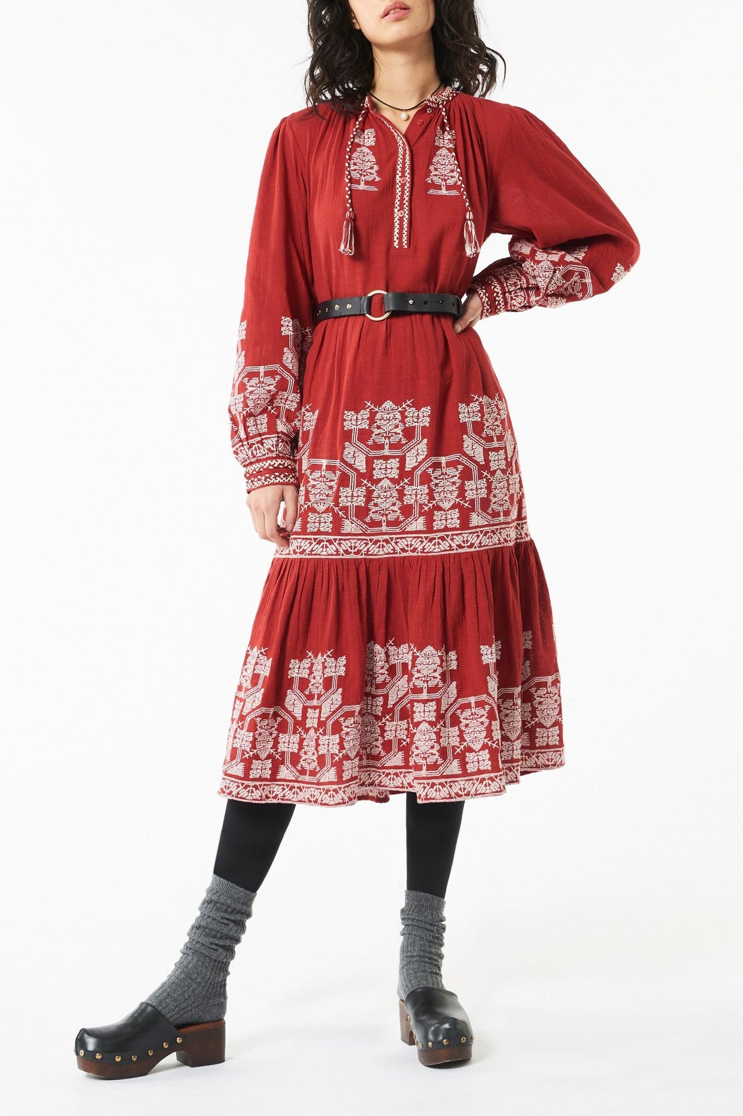 Sofia embroidered dress - Red