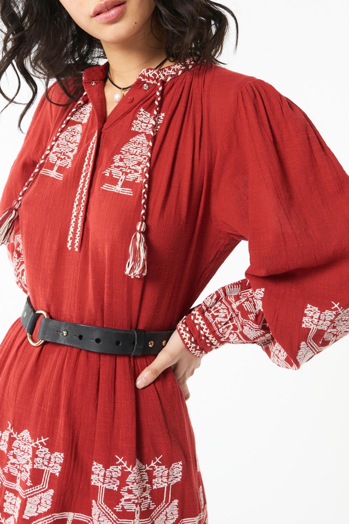 Sofia embroidered dress - Red