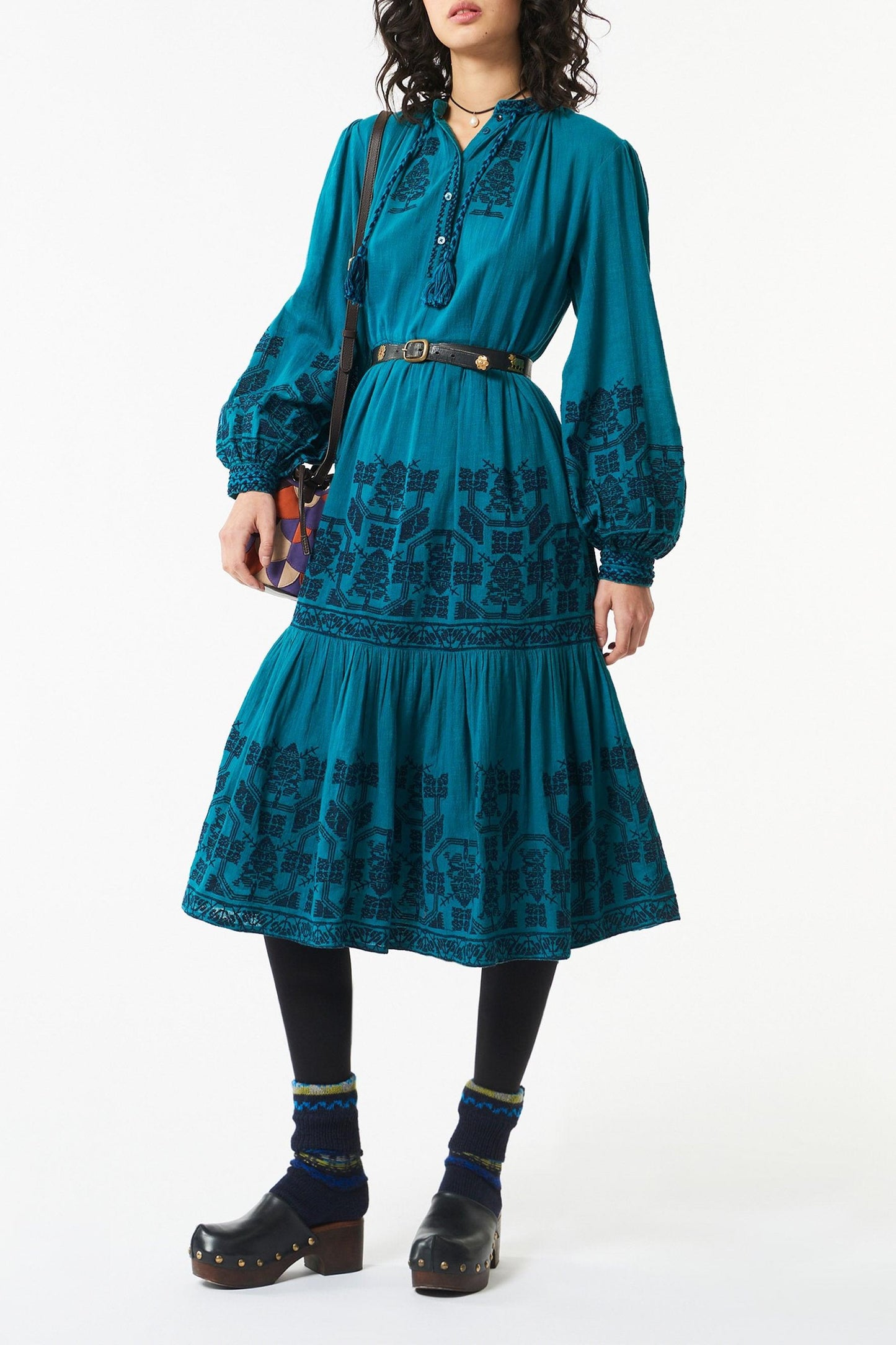 Sofia embroidered dress - Peacock blue