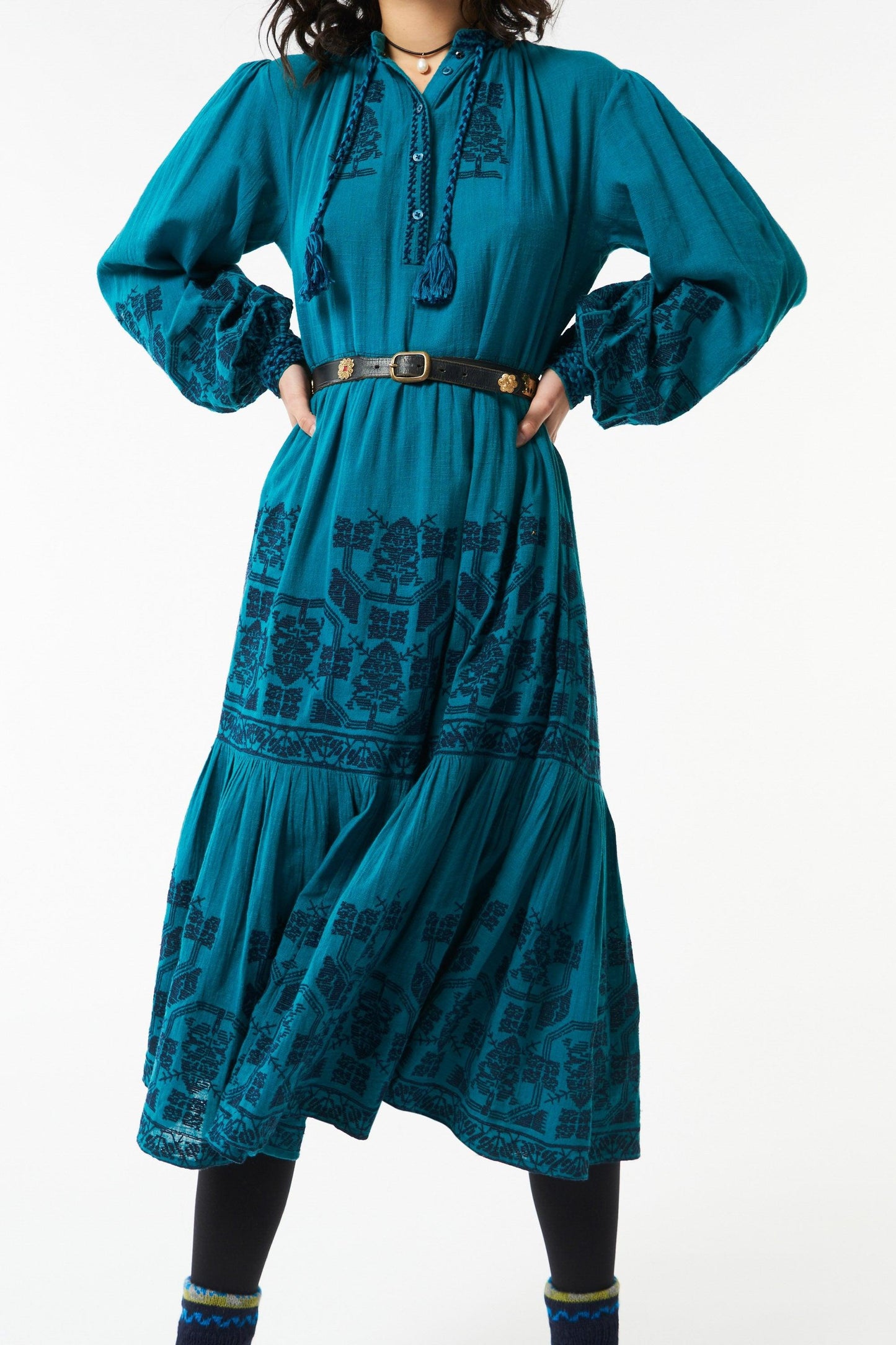 Sofia embroidered dress - Peacock blue