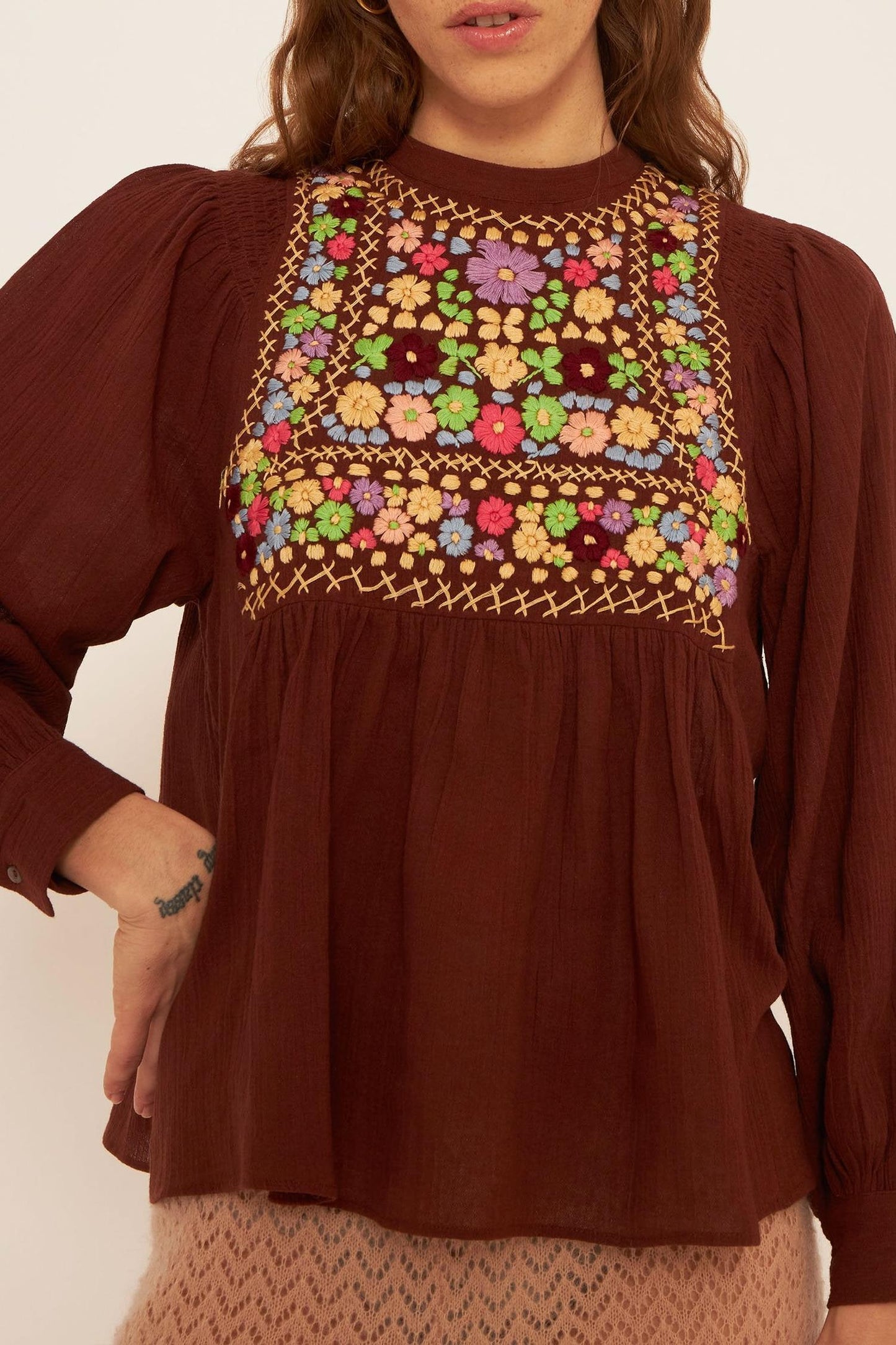 Line embroidered blouse