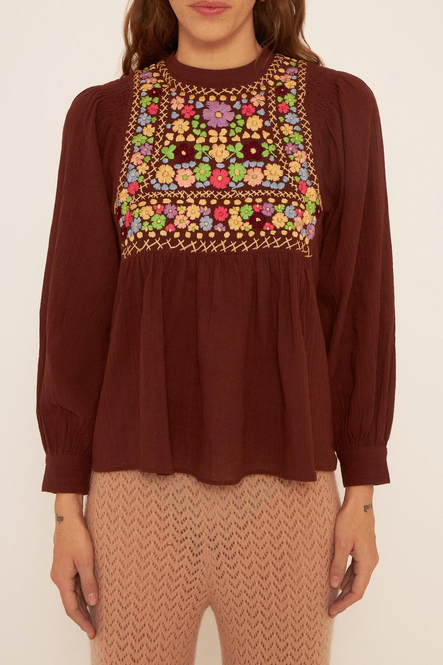 Line embroidered blouse