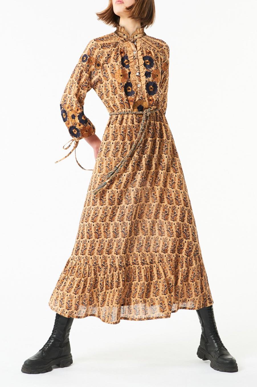 Pauline embroidered maxi dress - Camel