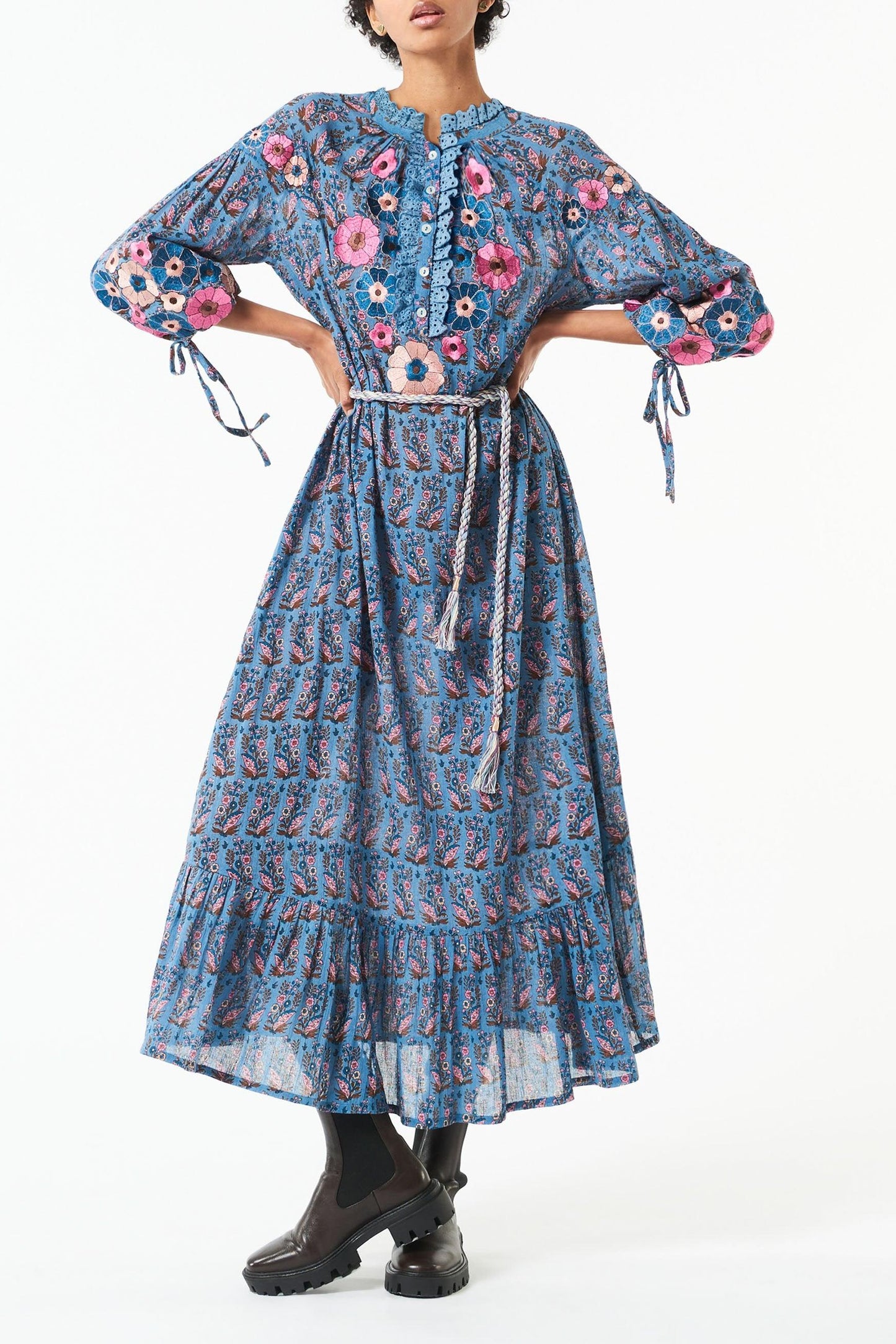 Pauline embroidered maxi dress - Blue