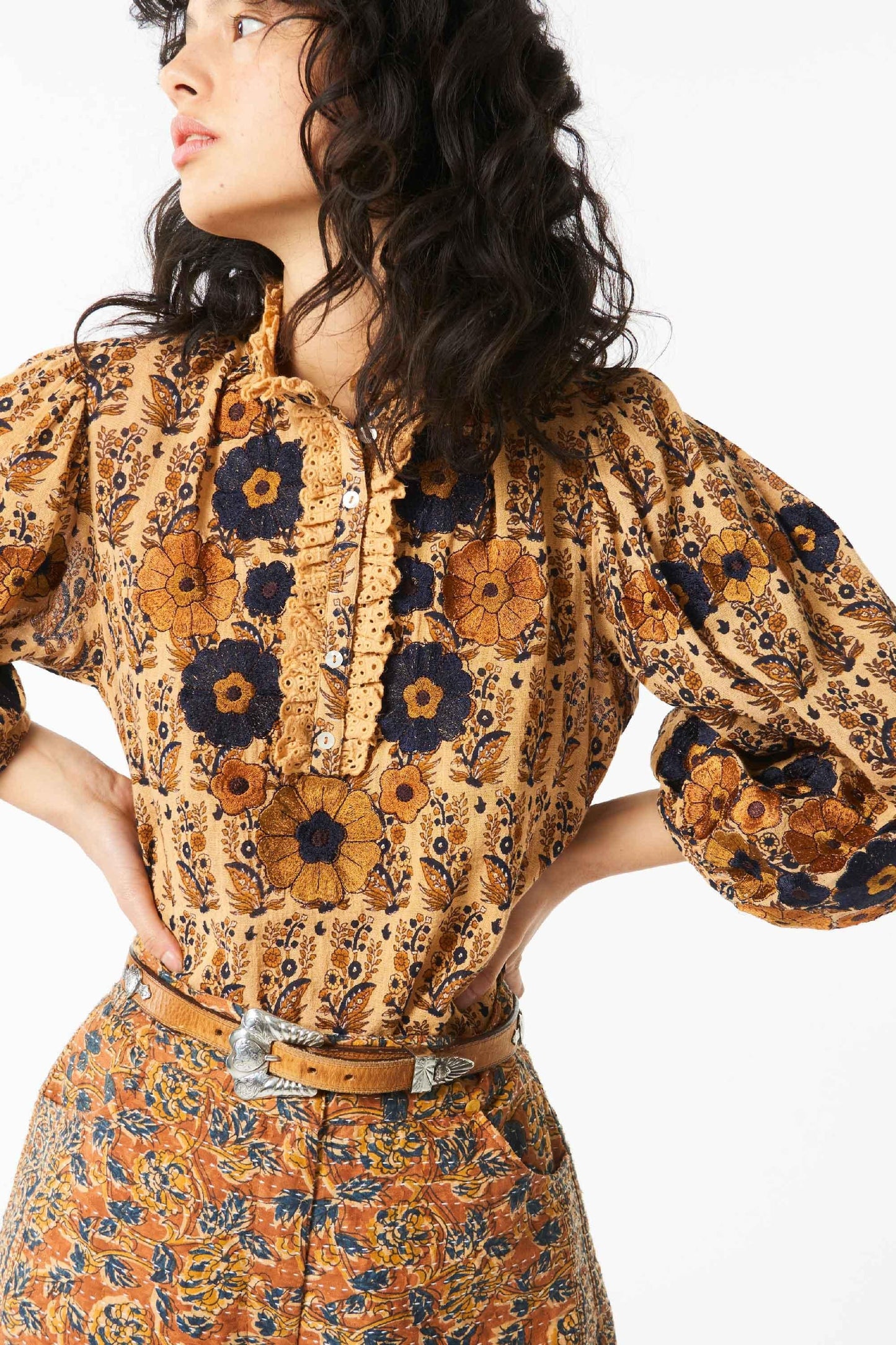 Pauline Embroidered Blouse - Camel