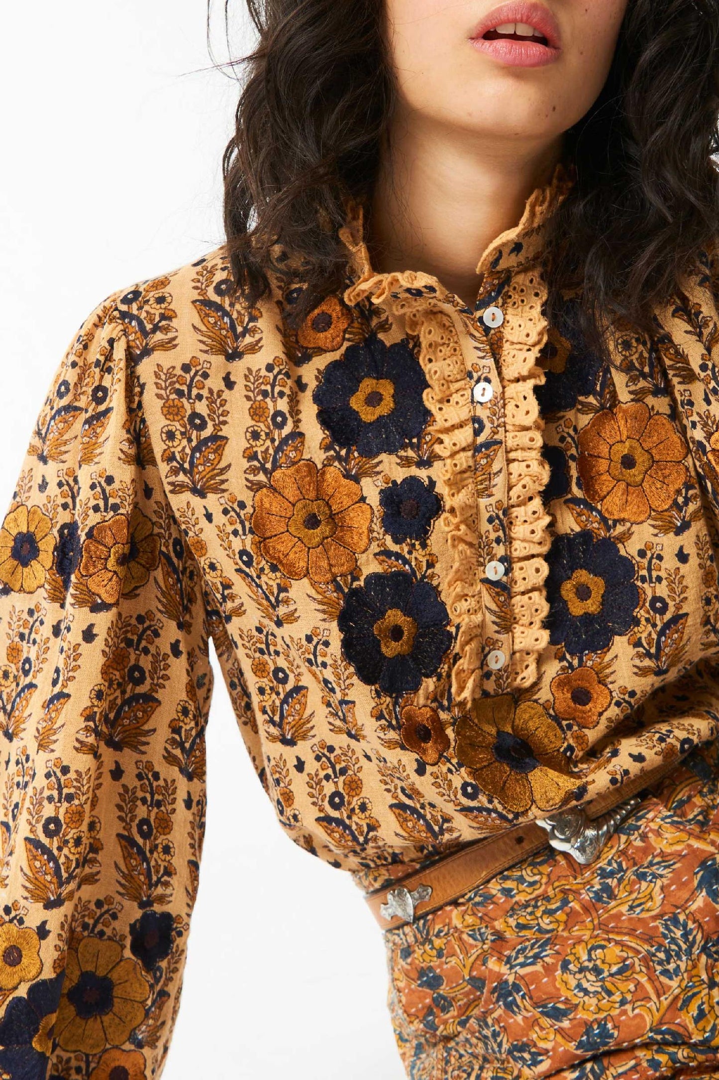 Pauline Embroidered Blouse - Camel