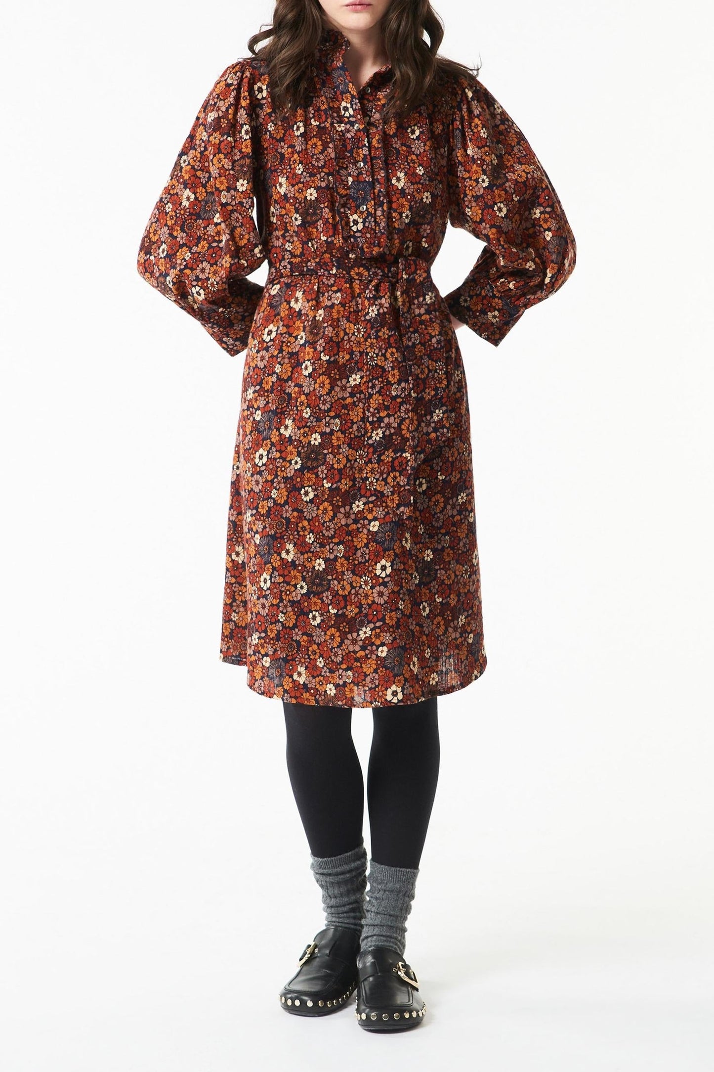 Paoli printed midi dress - Camel