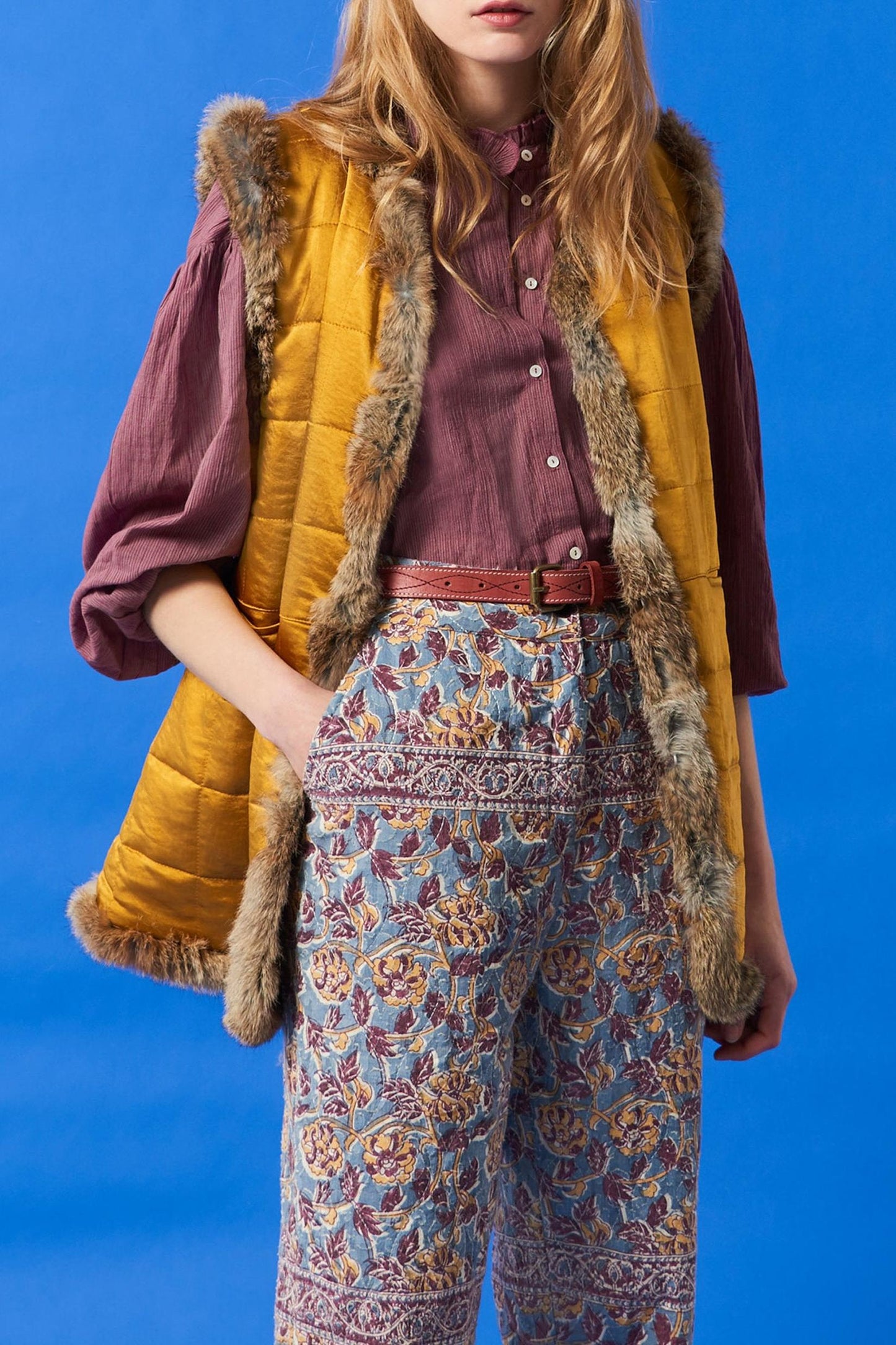 Oda quilted fur vest - Mustard yellow