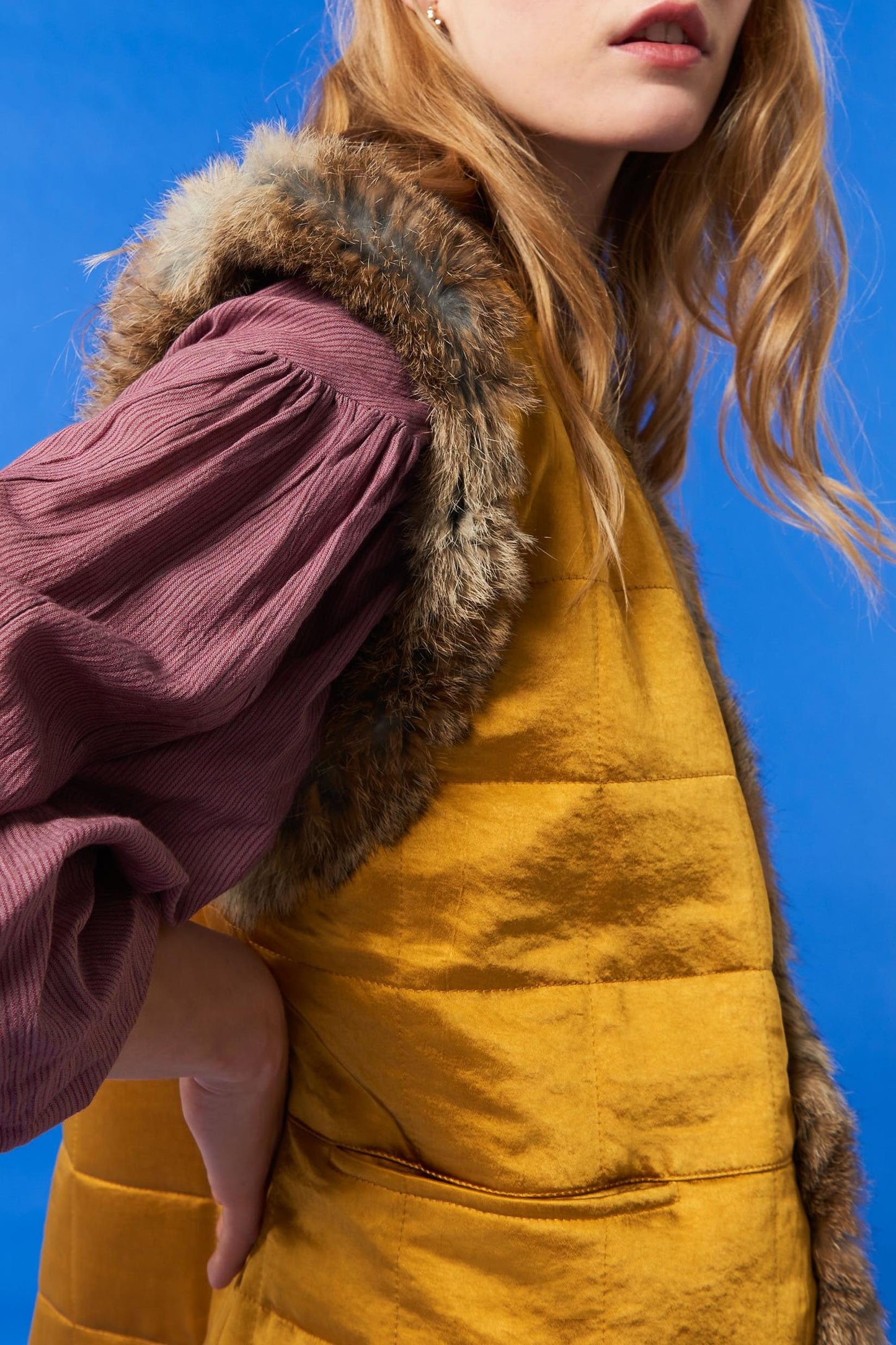 Oda quilted fur vest - Mustard yellow