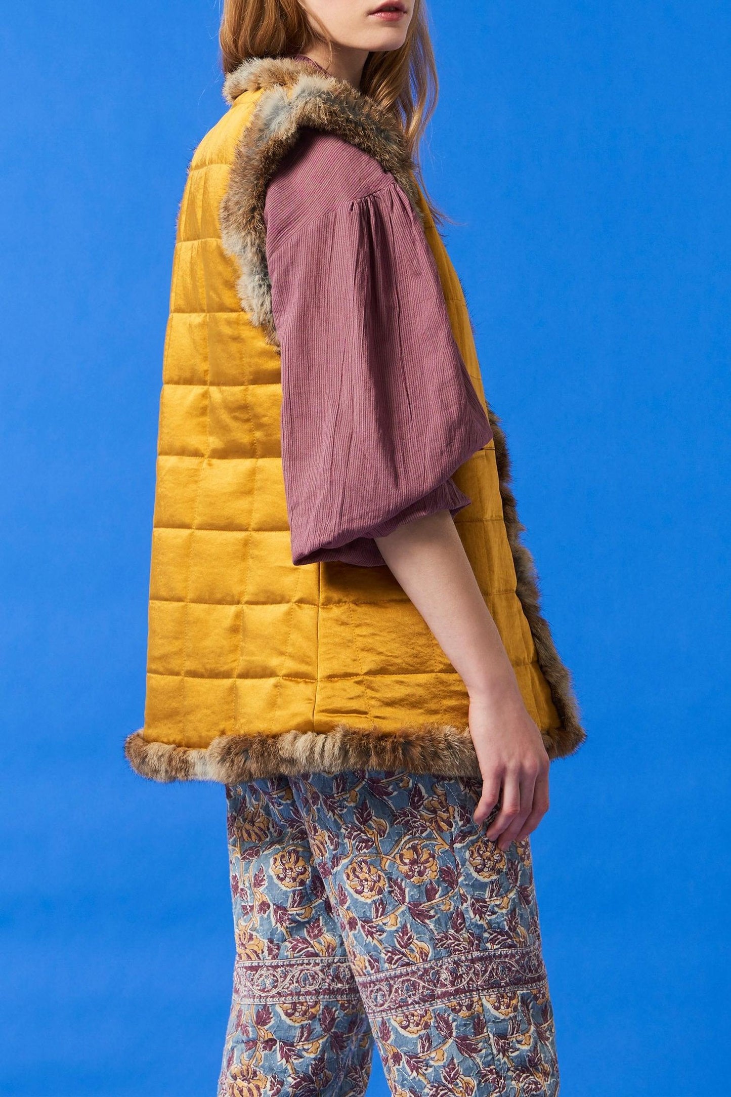 Oda quilted fur vest - Mustard yellow