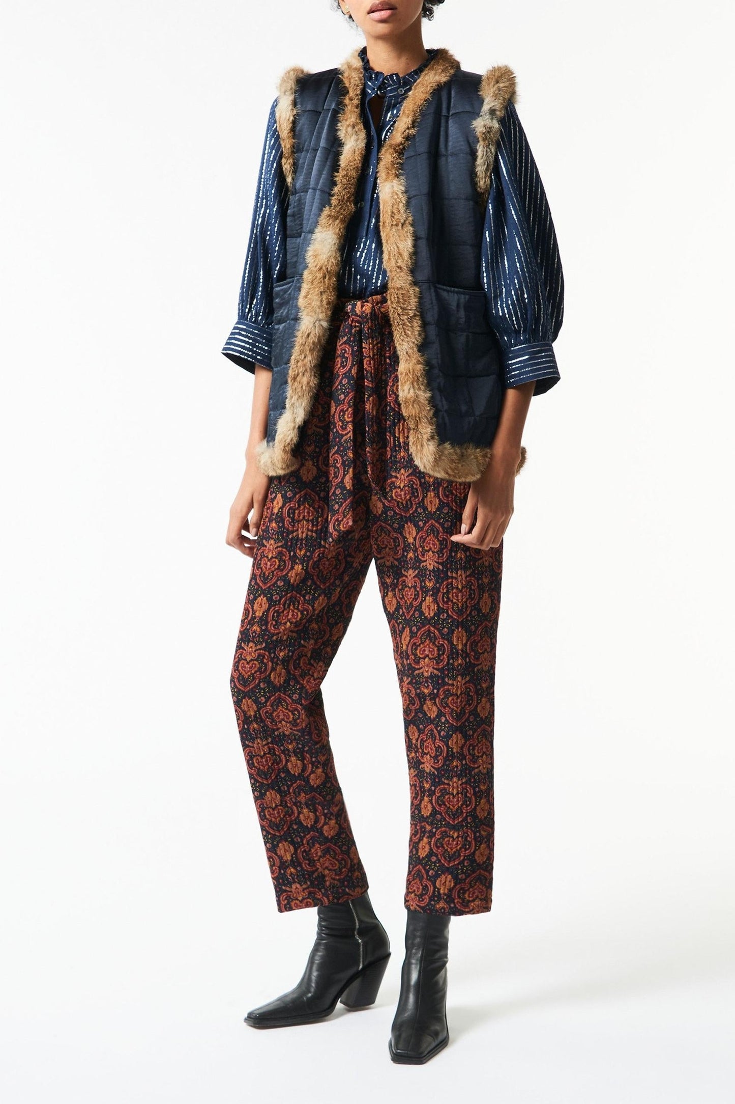Oda quilted fur vest - Navy blue