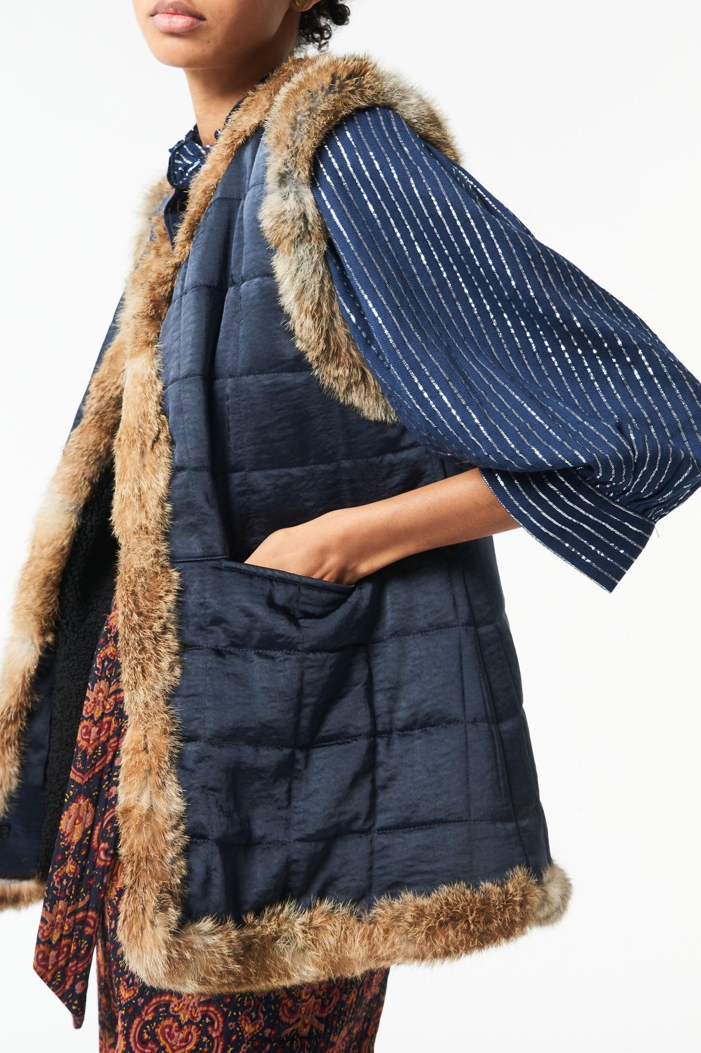 Oda quilted fur vest - Navy blue