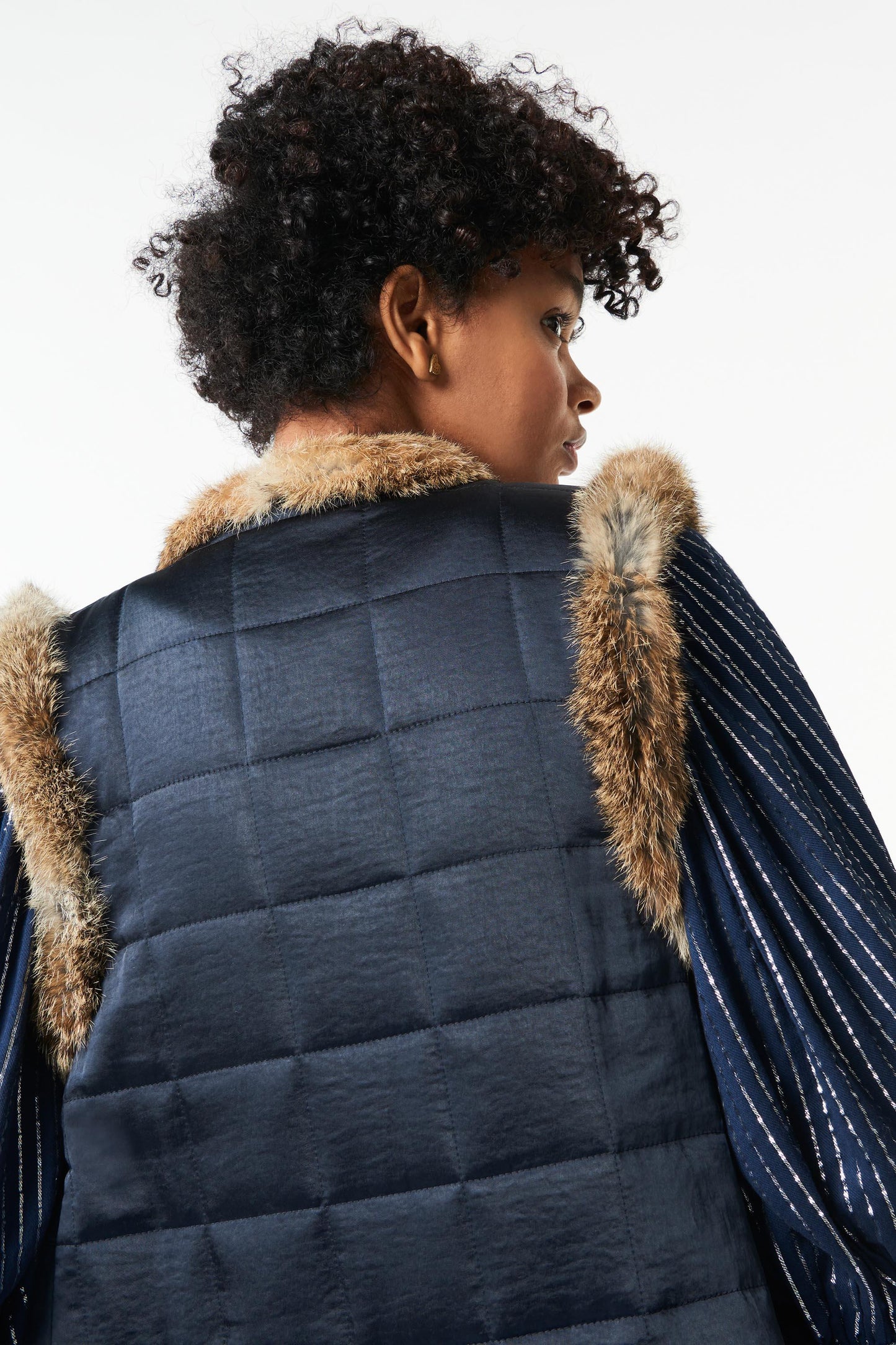 Oda quilted fur vest - Navy blue