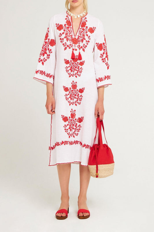 Robe longue brodée Vani white/red