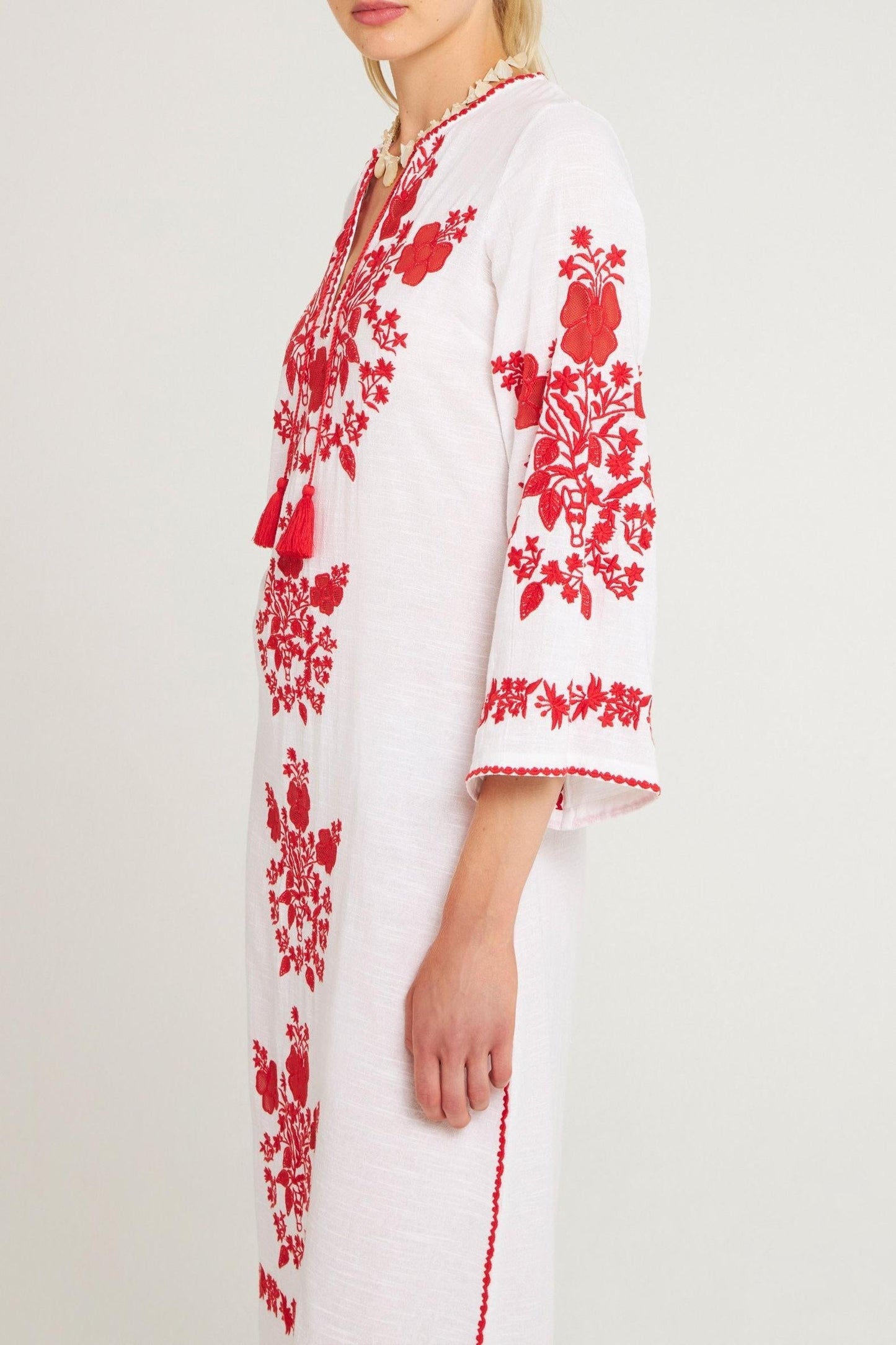 Robe longue brodée Vani white/red