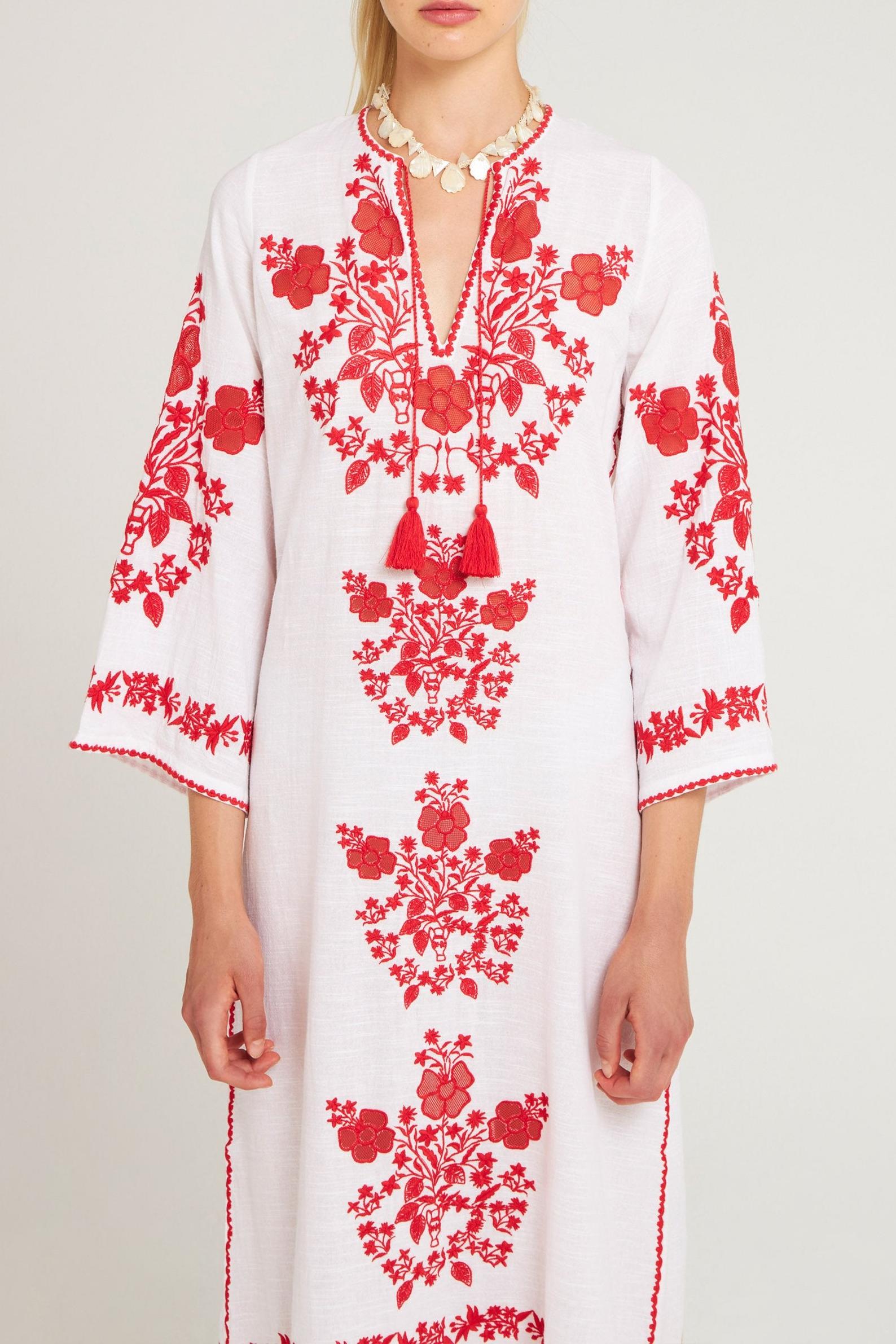 Robe longue brodée Vani white/red