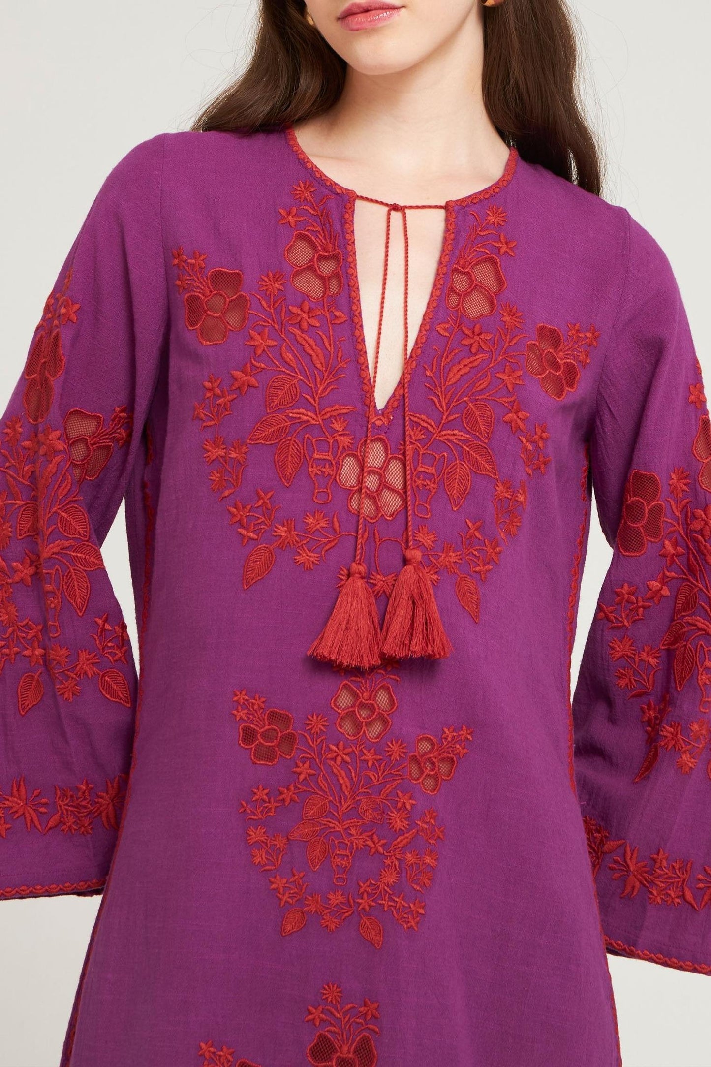 Robe longue brodée Vani violet/bordeaux