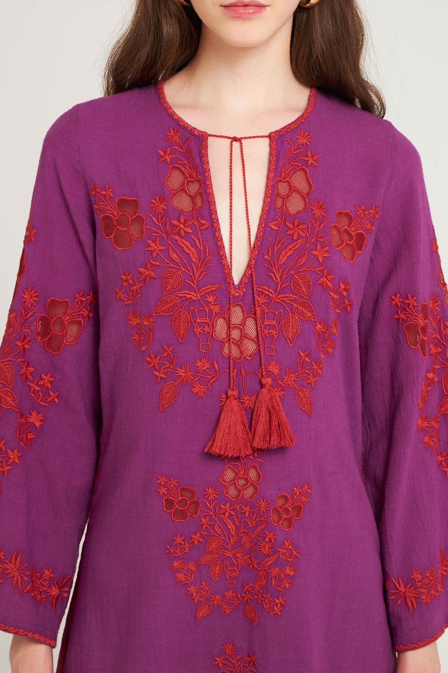 Robe longue brodée Vani violet/bordeaux