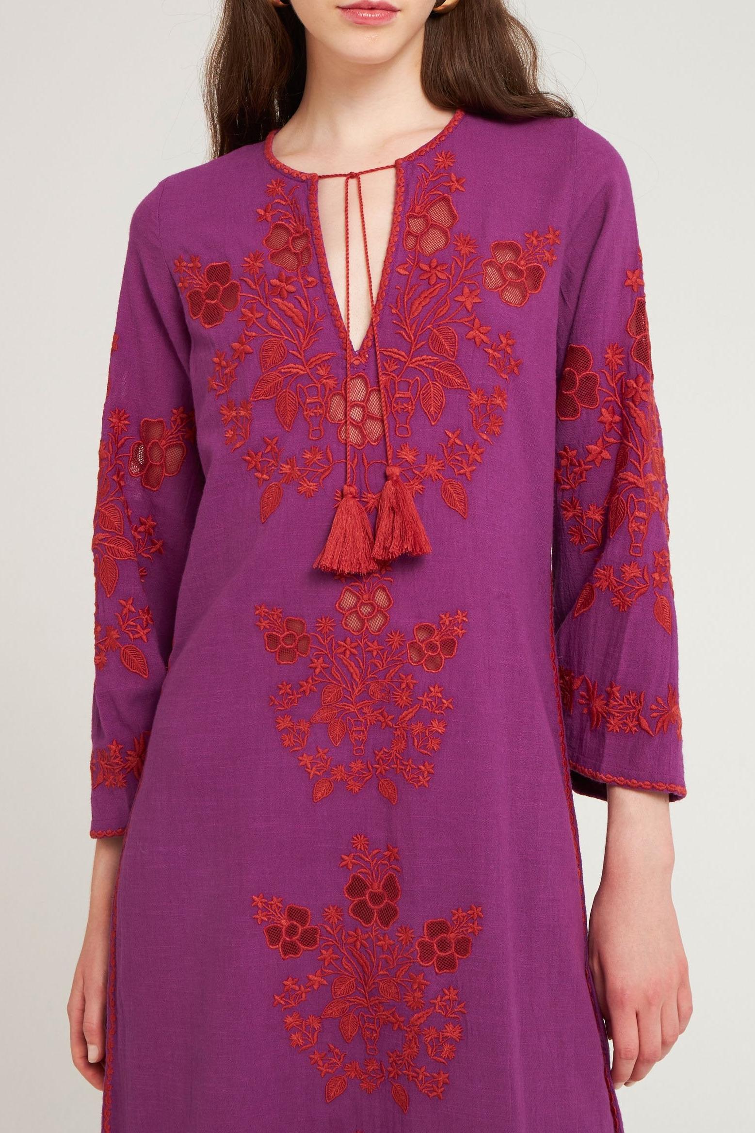 Robe longue brodée Vani violet/bordeaux
