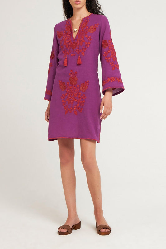 Robe mini brodée Vani violet/bordeaux