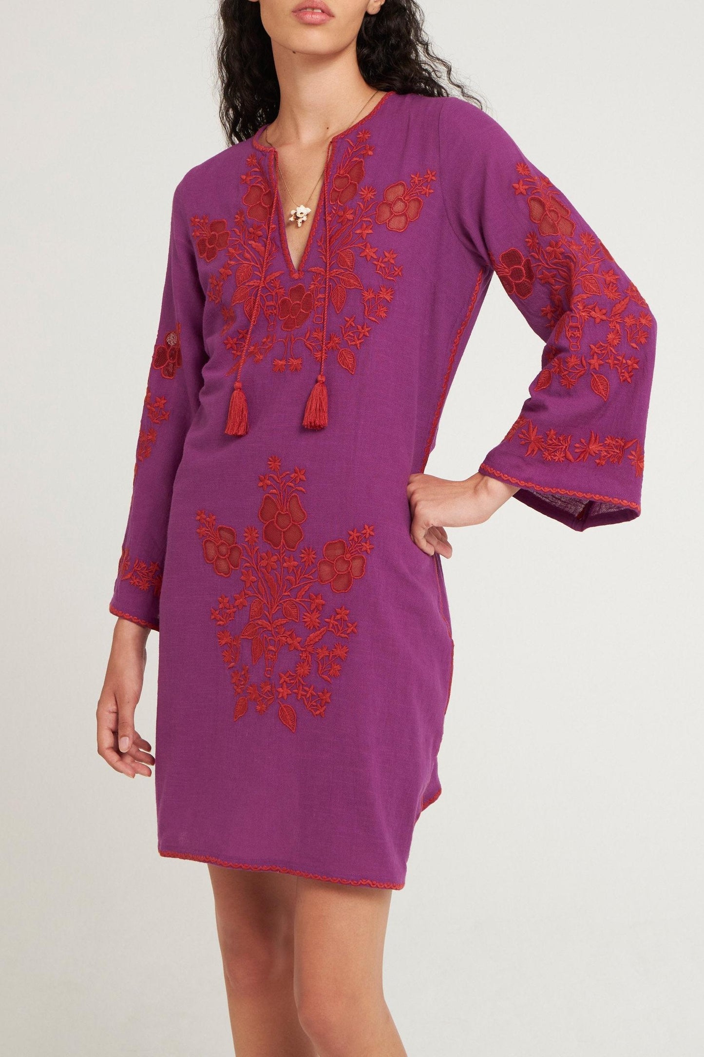 Robe mini brodée Vani violet/bordeaux