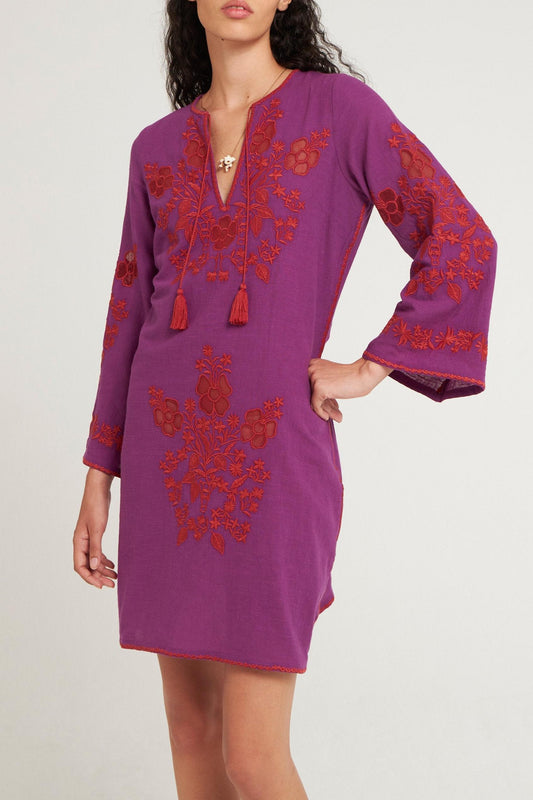 Robe mini brodée Vani violet/bordeaux