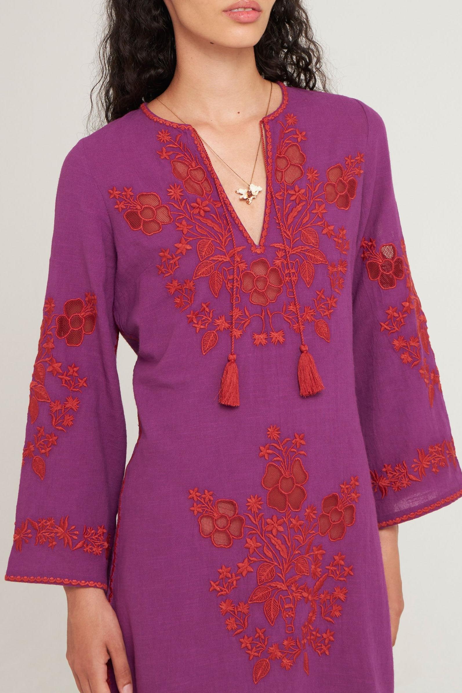 Robe mini brodée Vani violet/bordeaux