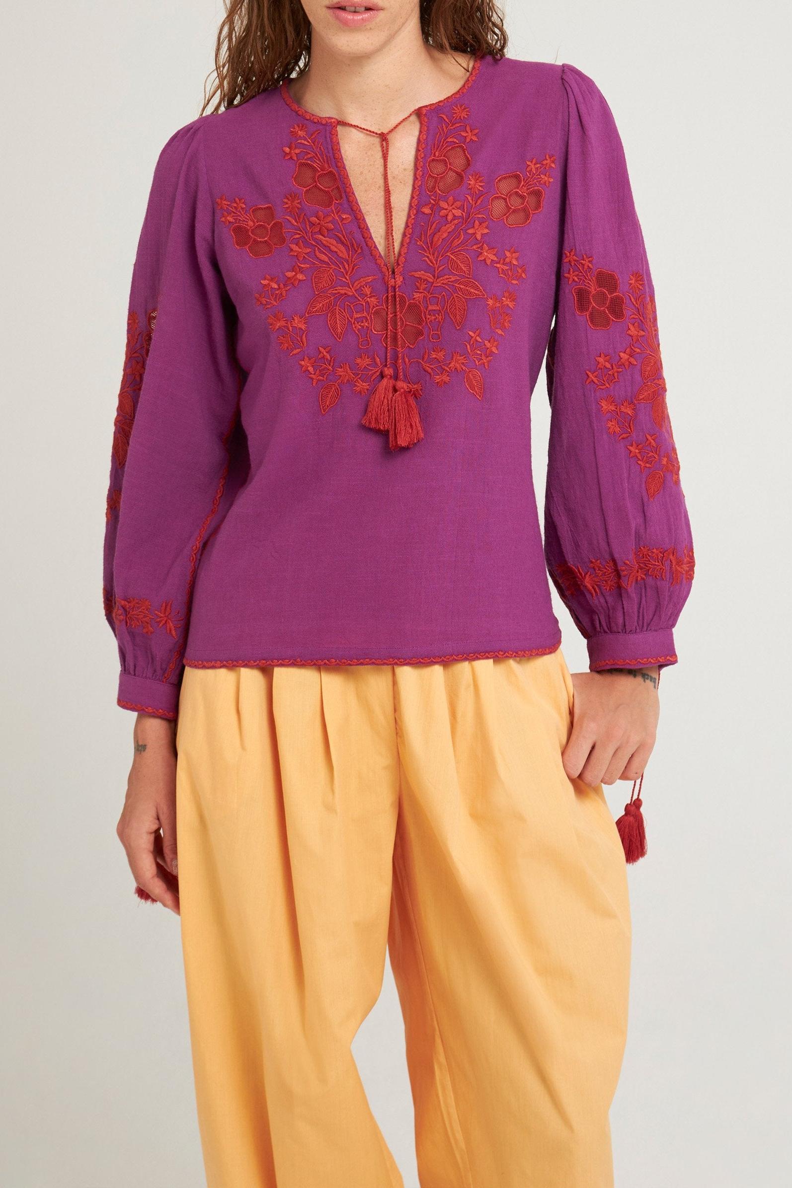Blouse brodée Vani violet/bordeaux