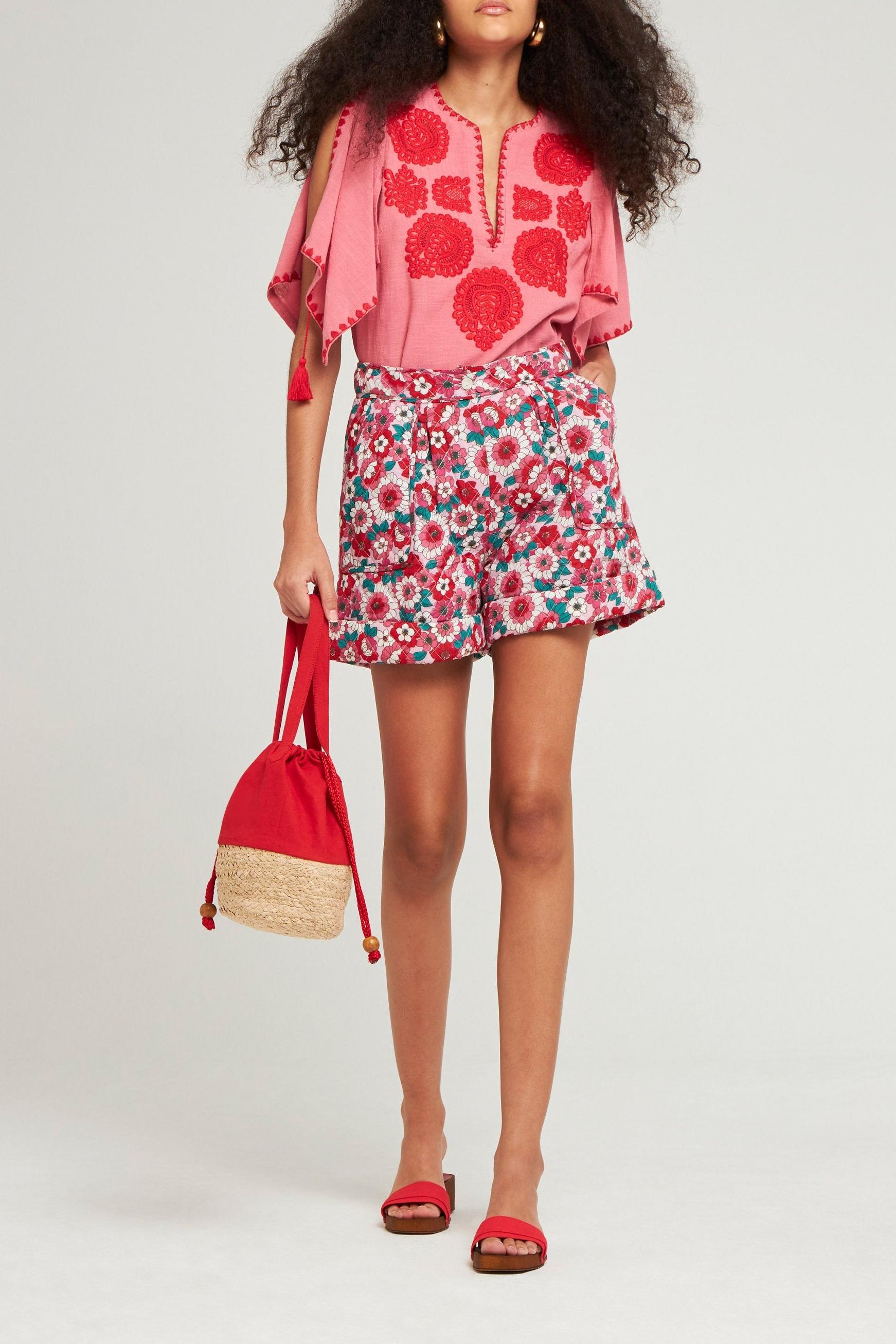 Blouse brodée Tiki corail