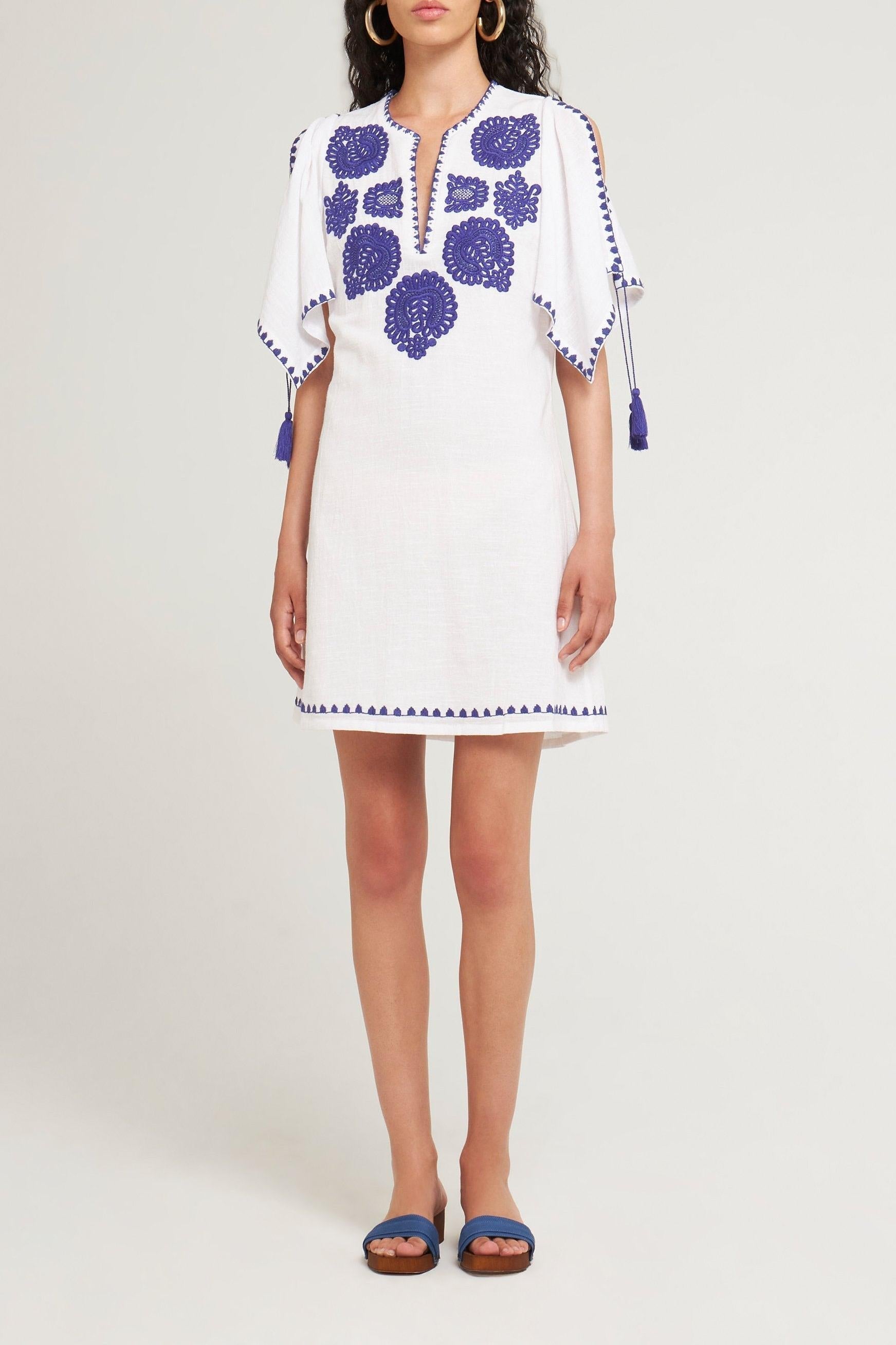Robe mini brodée Tiki blanc