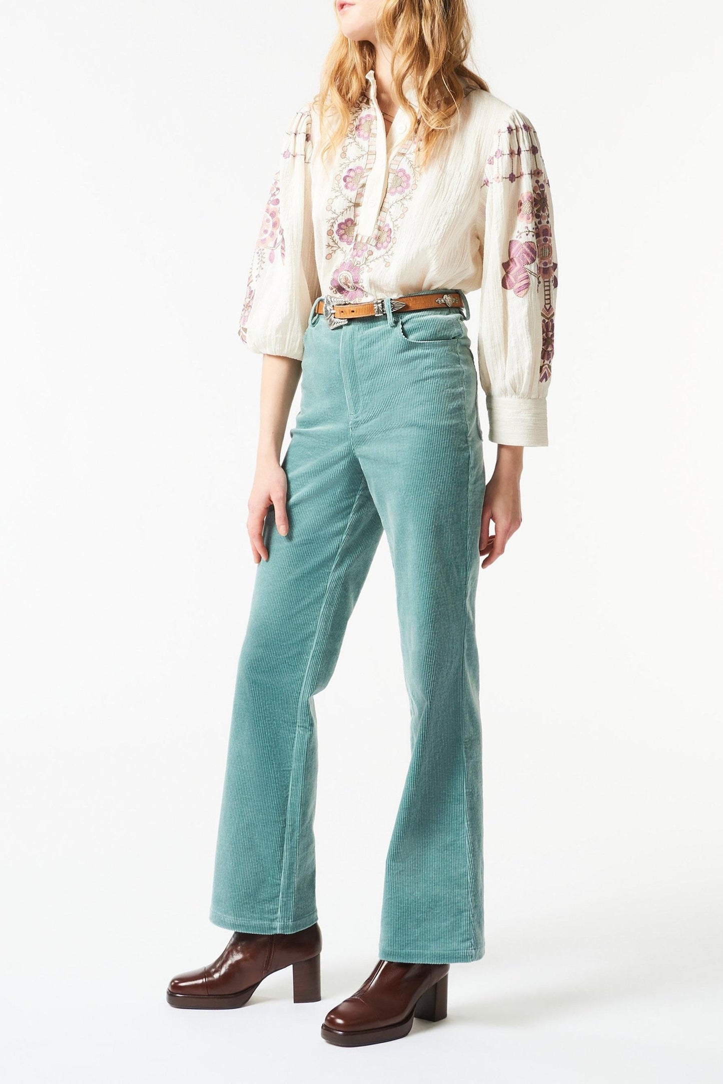 Moni velvet flared pants - Aqua