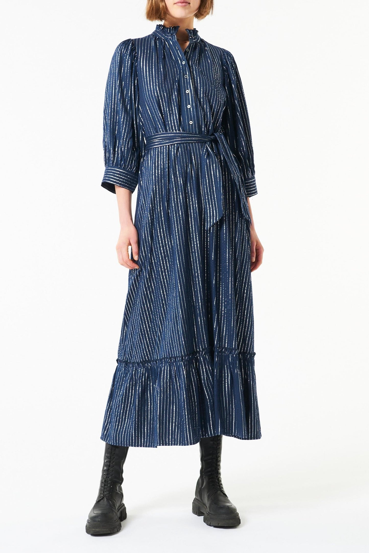 Meela long striped dress - Navy