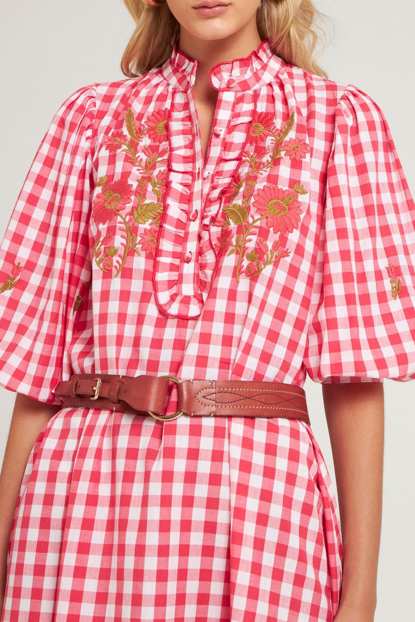 Robe brodée Polly rouge