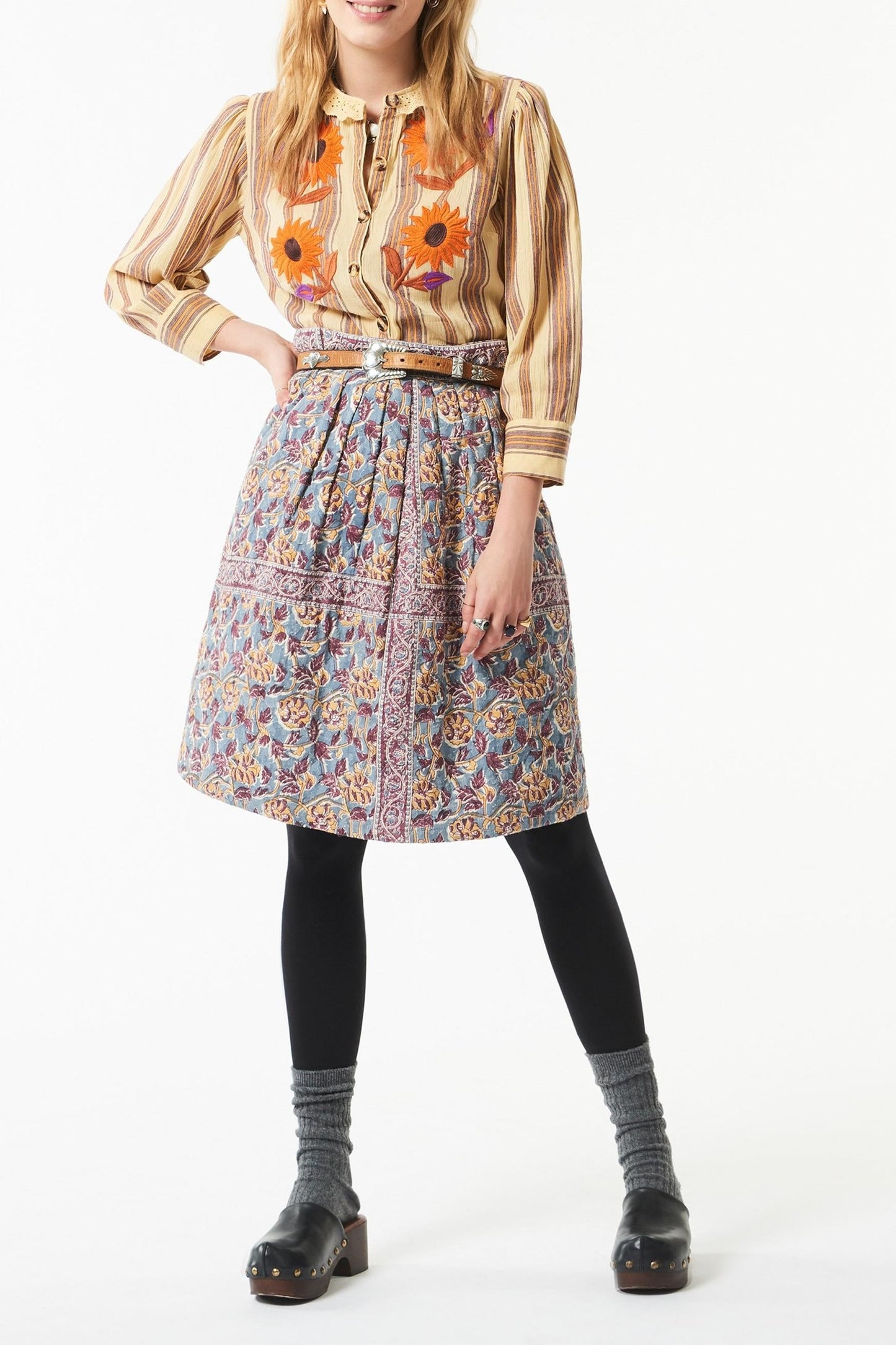 Fanny printed quilted skirt - Blue