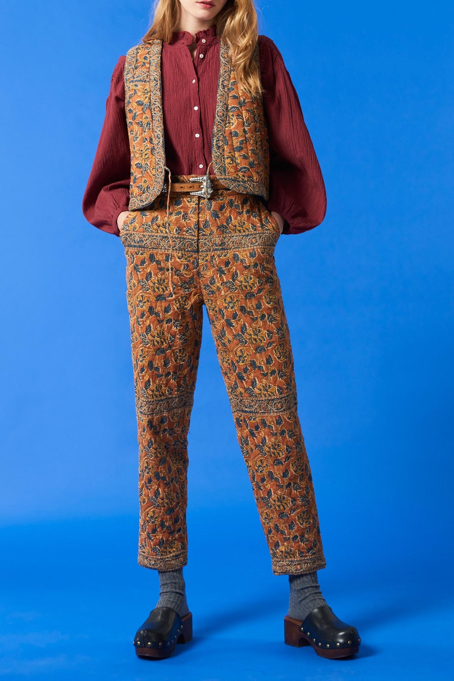 Fanny printed quilted vest - Camel