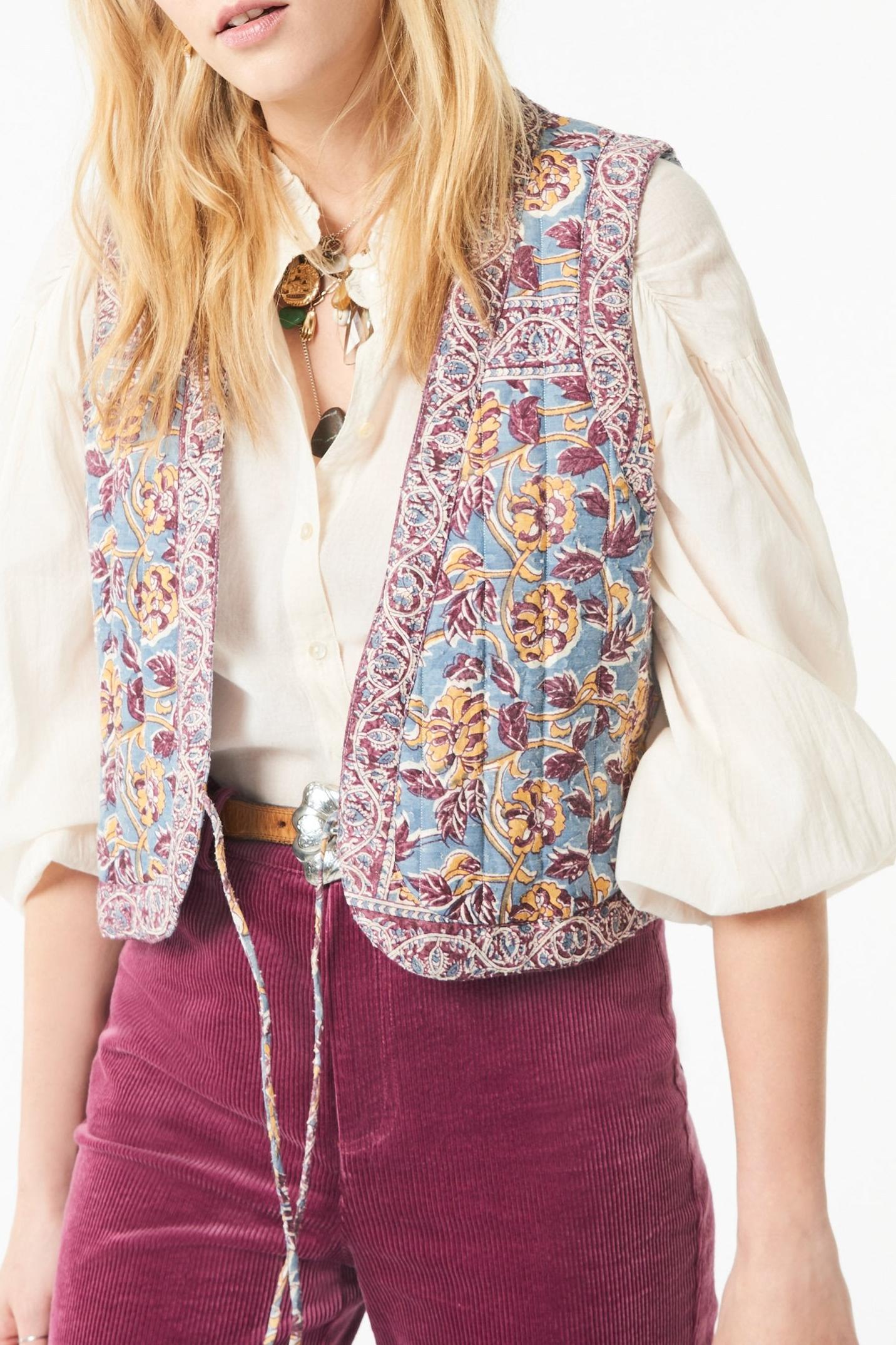Fanny print quilted vest - Blue