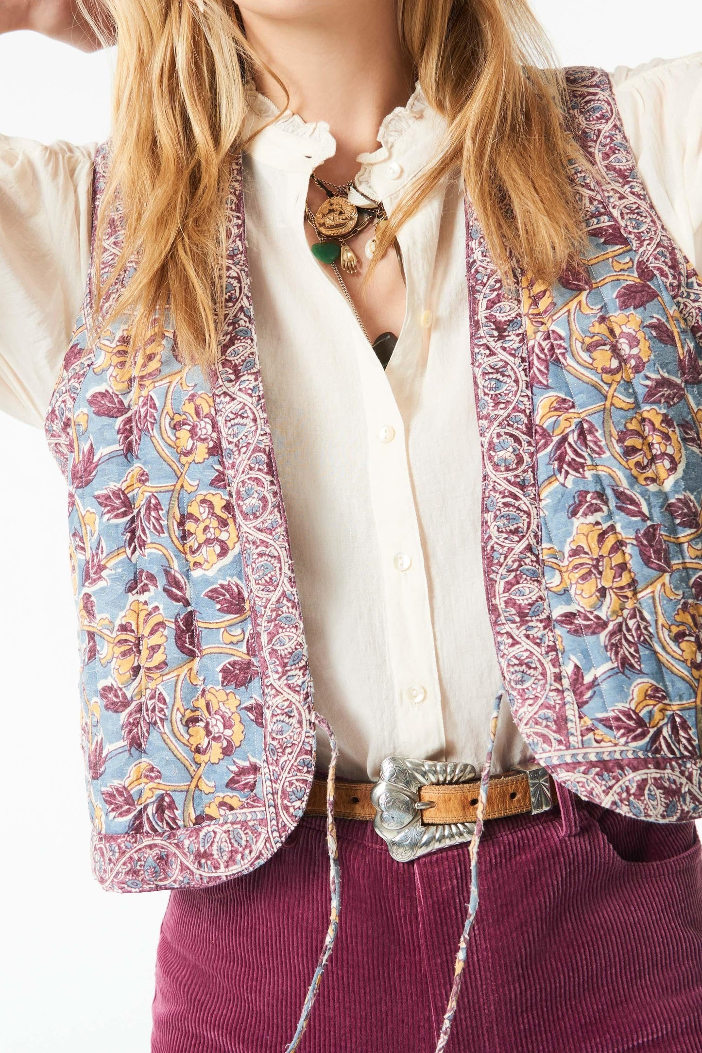 Fanny print quilted vest - Blue