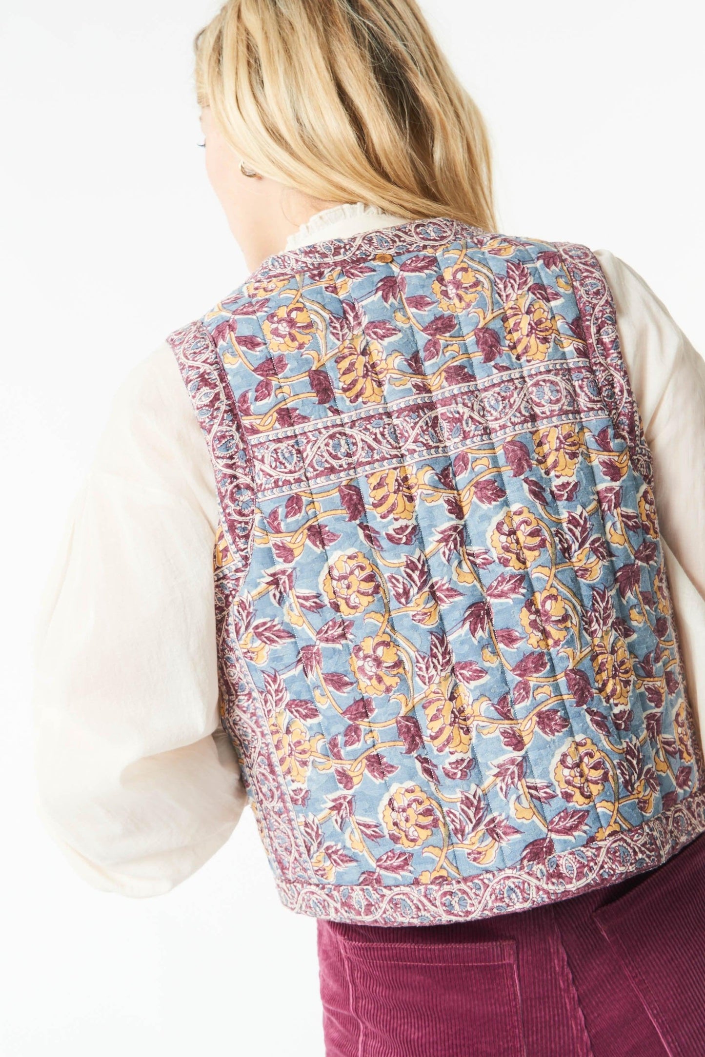 Fanny print quilted vest - Blue