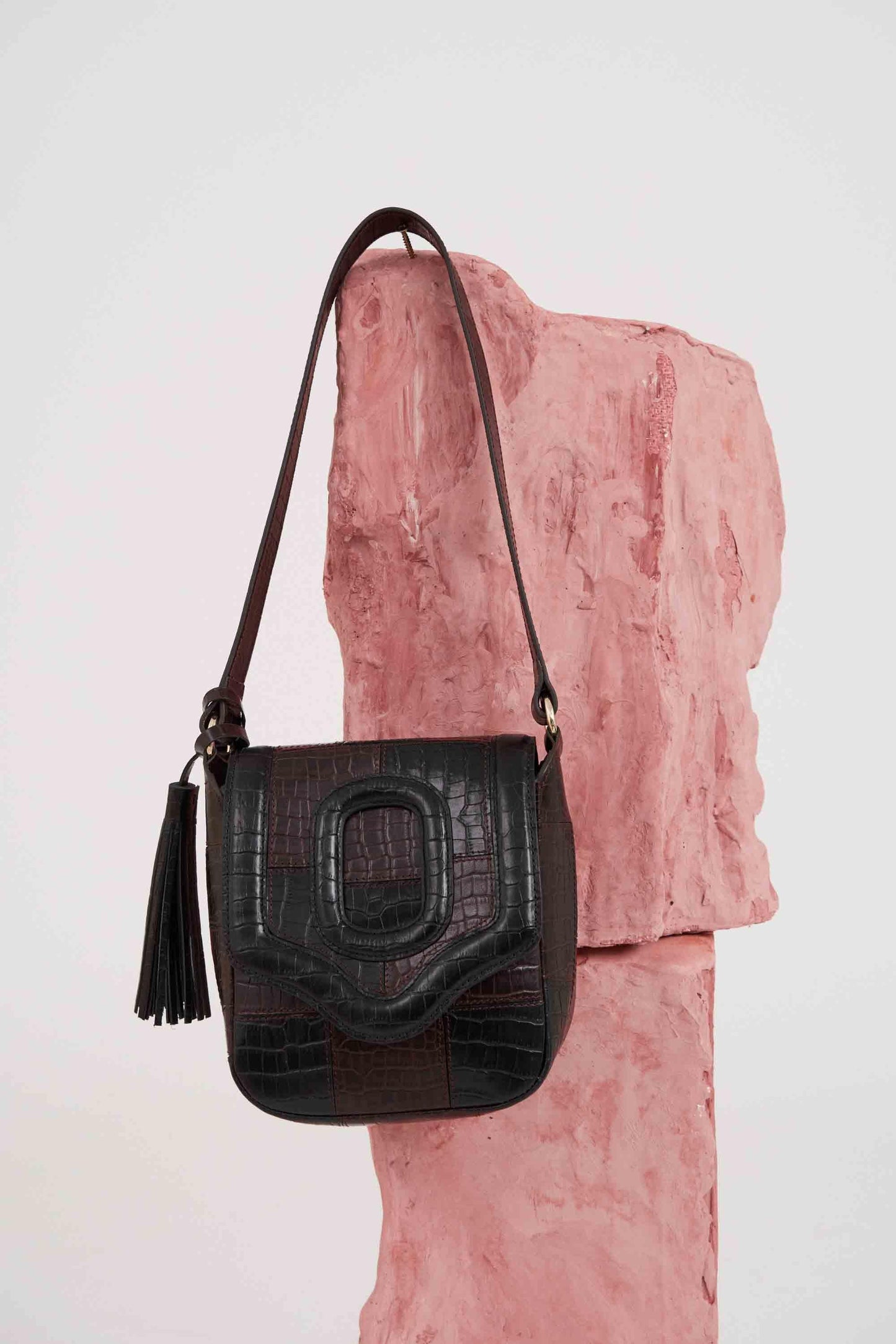 Cathy croco satchel bag - Black and burgundy