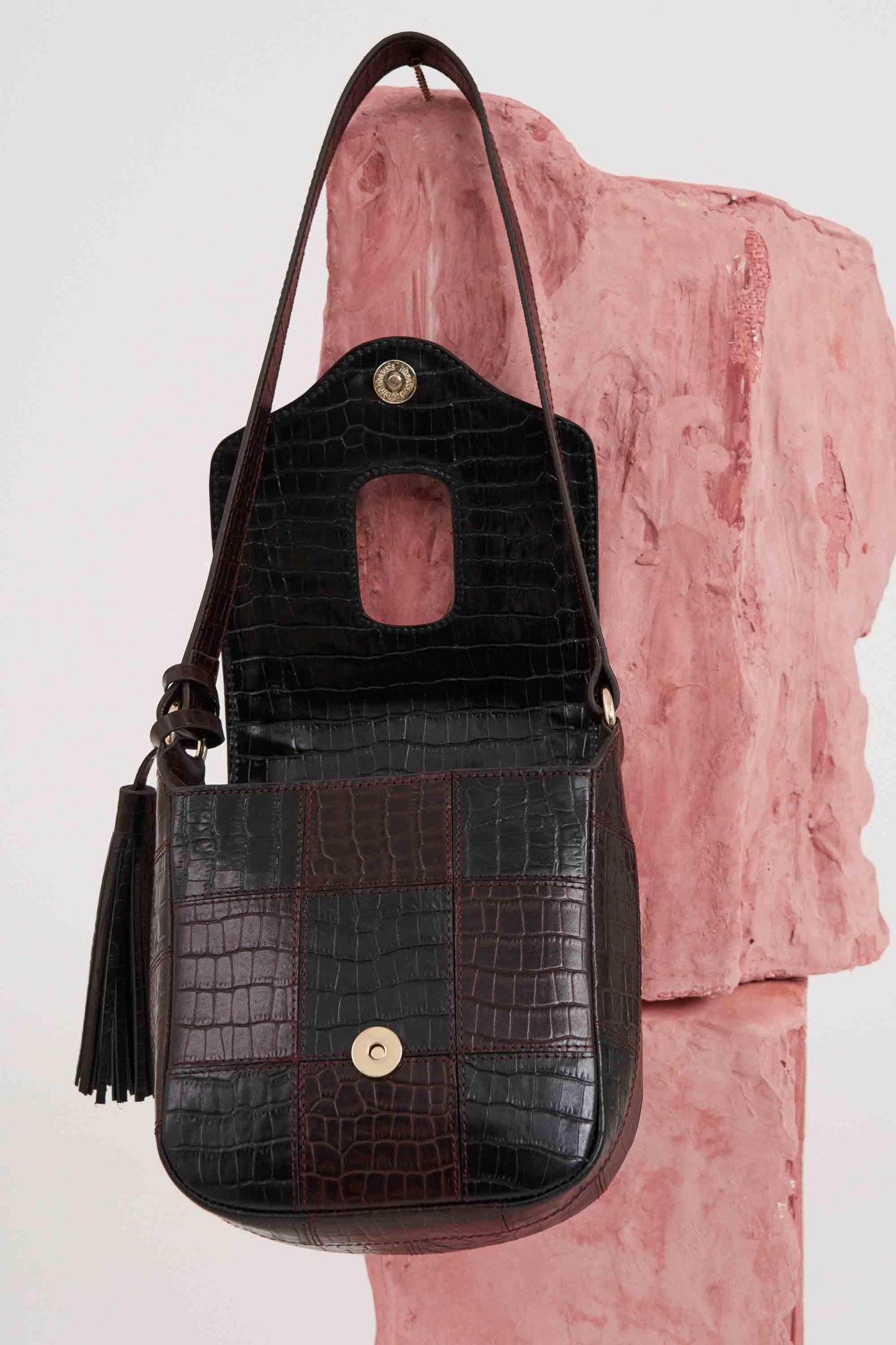 Cathy croco satchel bag - Black and burgundy