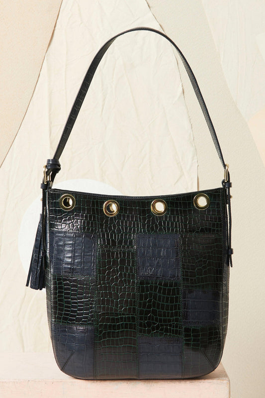 Cathy leather tote bag - Blue and green