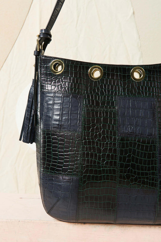 Cathy leather tote bag - Blue and green