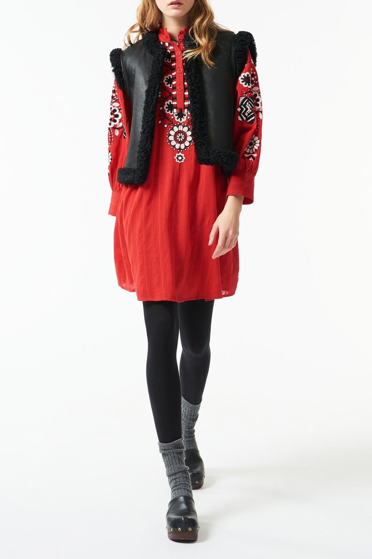 Cami embroidered mini dress - Red