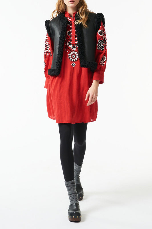 Cami embroidered mini dress - Red