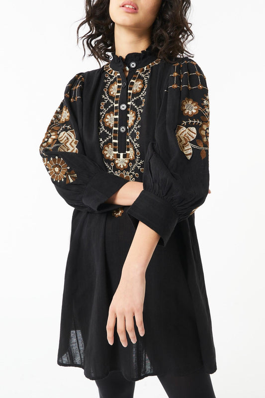 Cami embroidered mini dress - Gold