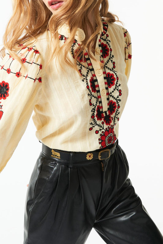 Cami embroidered blouse - White & Red