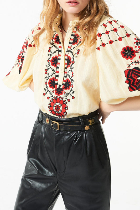 Cami embroidered blouse - White & Red