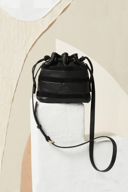 Bala mini bucket bag in leather and canvas - Black
