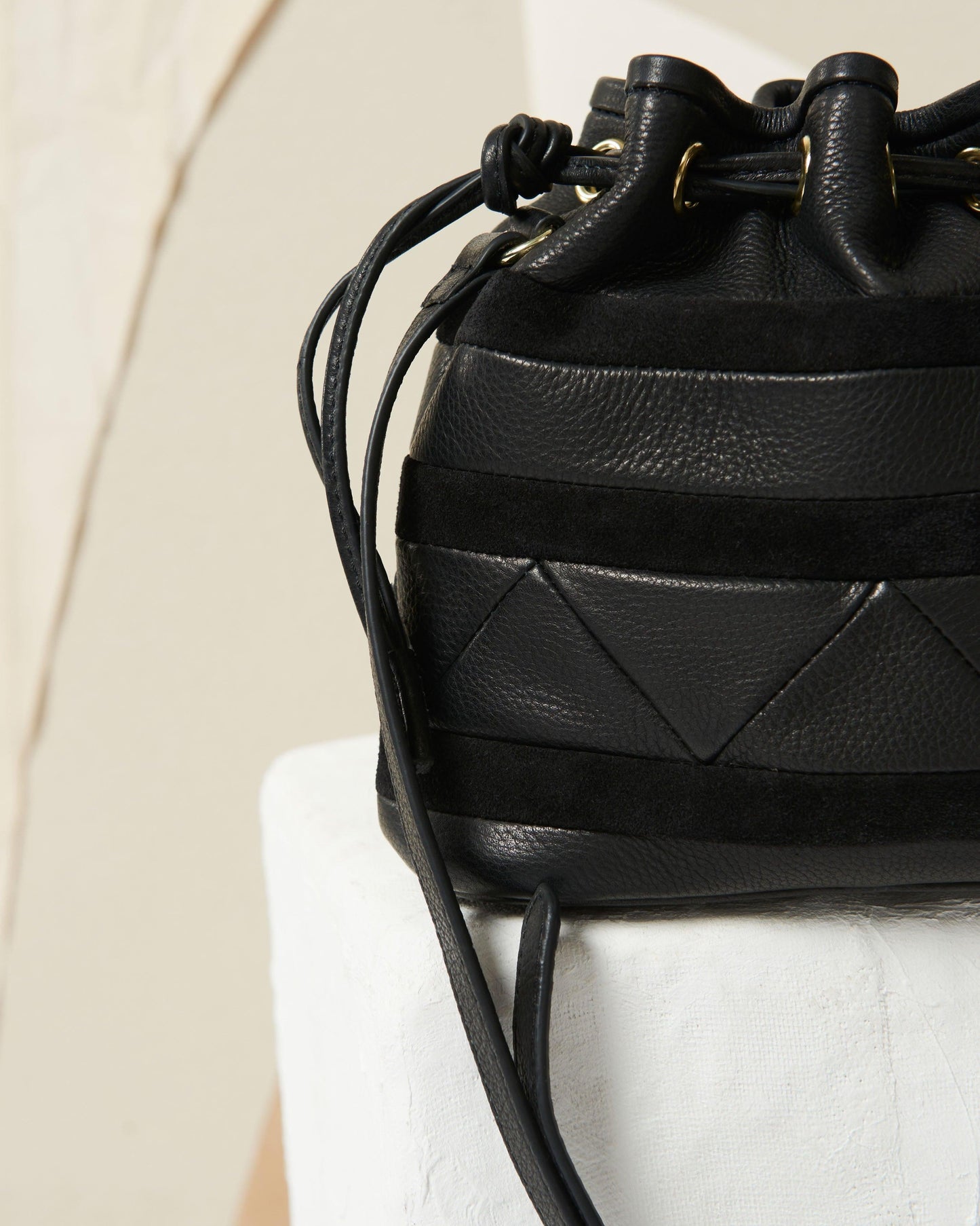 Bala mini bucket bag in leather and canvas - Black